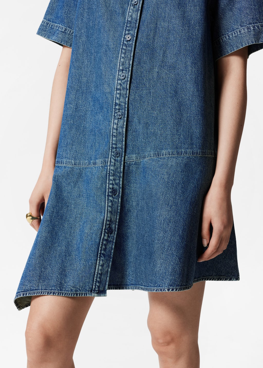 Asymmetrical T-Shirt Denim Dress - Blue - Lookbook