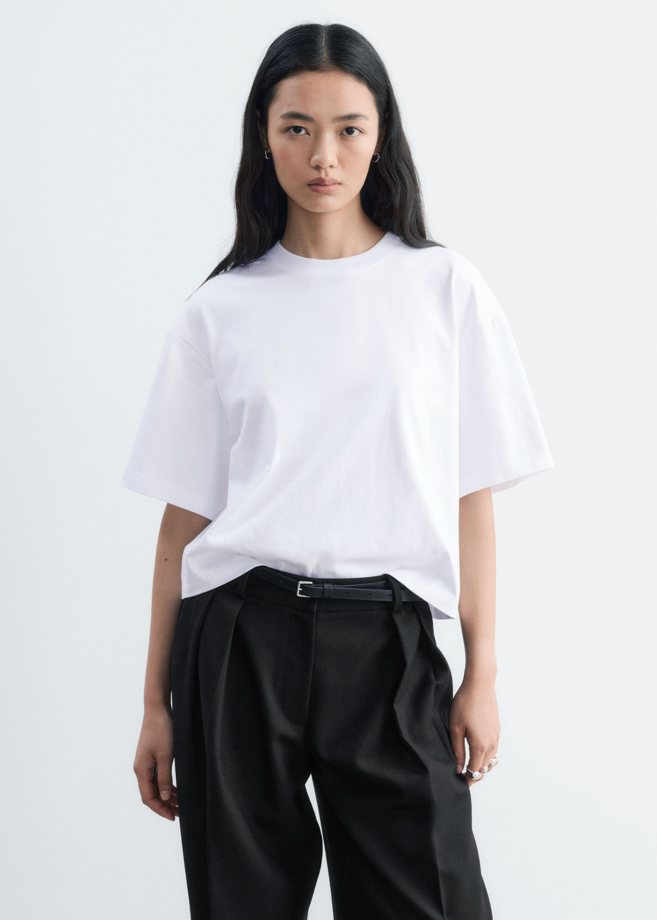 Boxy Cotton T-Shirt - White - Lookbook