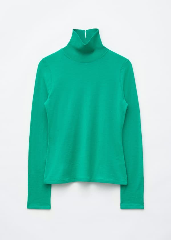 Maglia in stile polo in lana merino - Verde