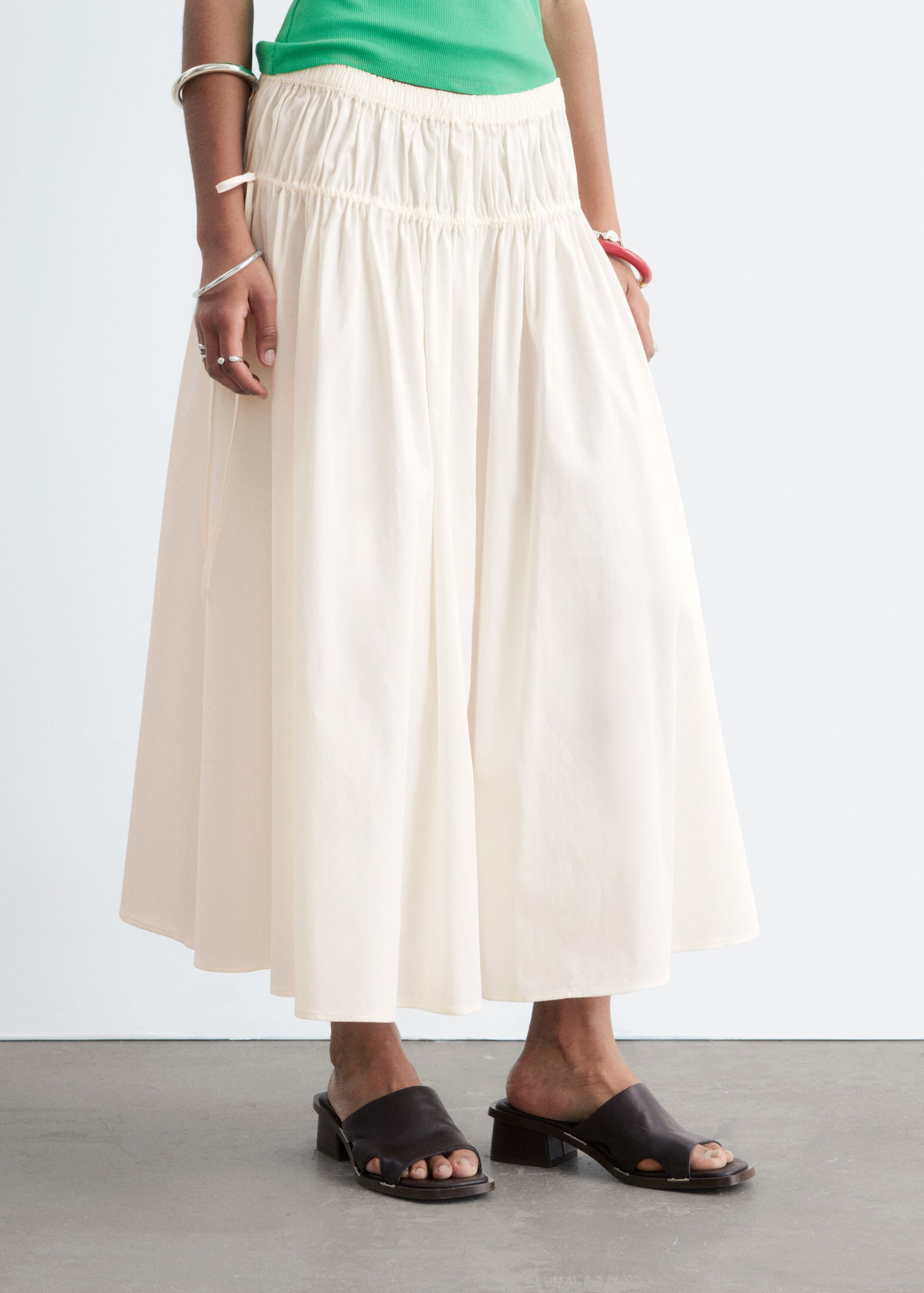 Drawstring Midi Skirt - White - Lookbook