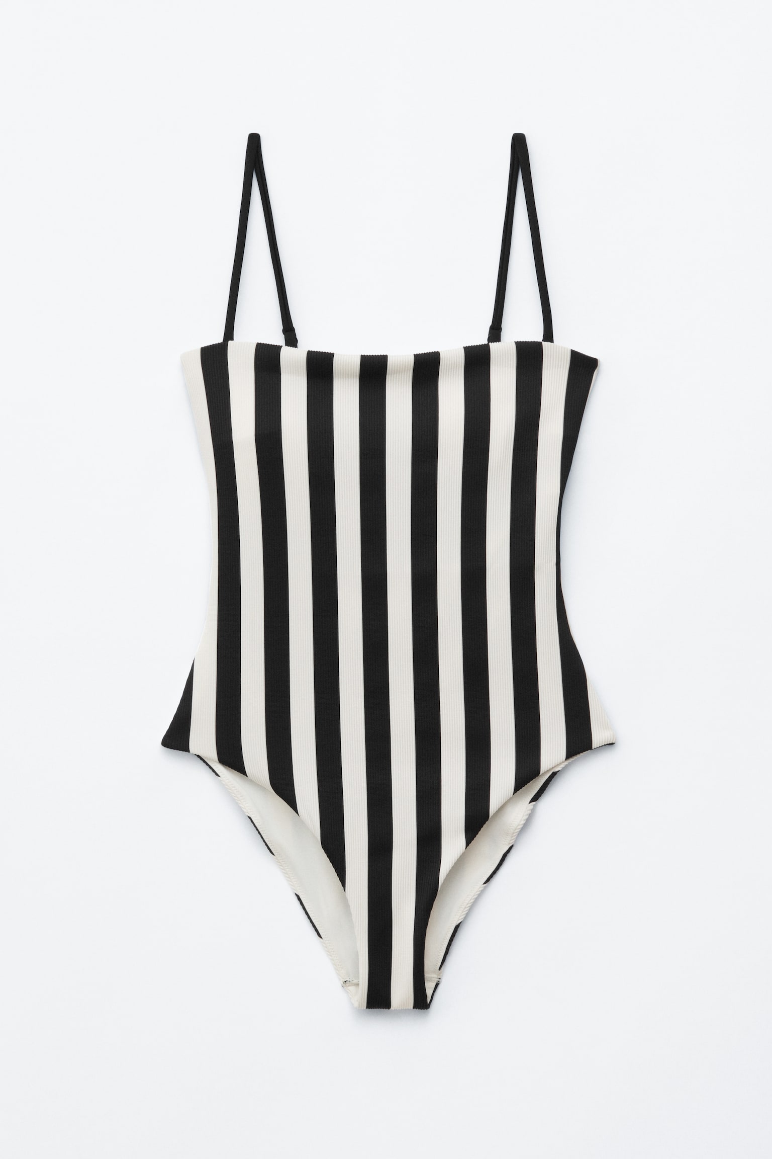 Pruhované plavky so štvorcovým výstrihom - Čierna/Biela