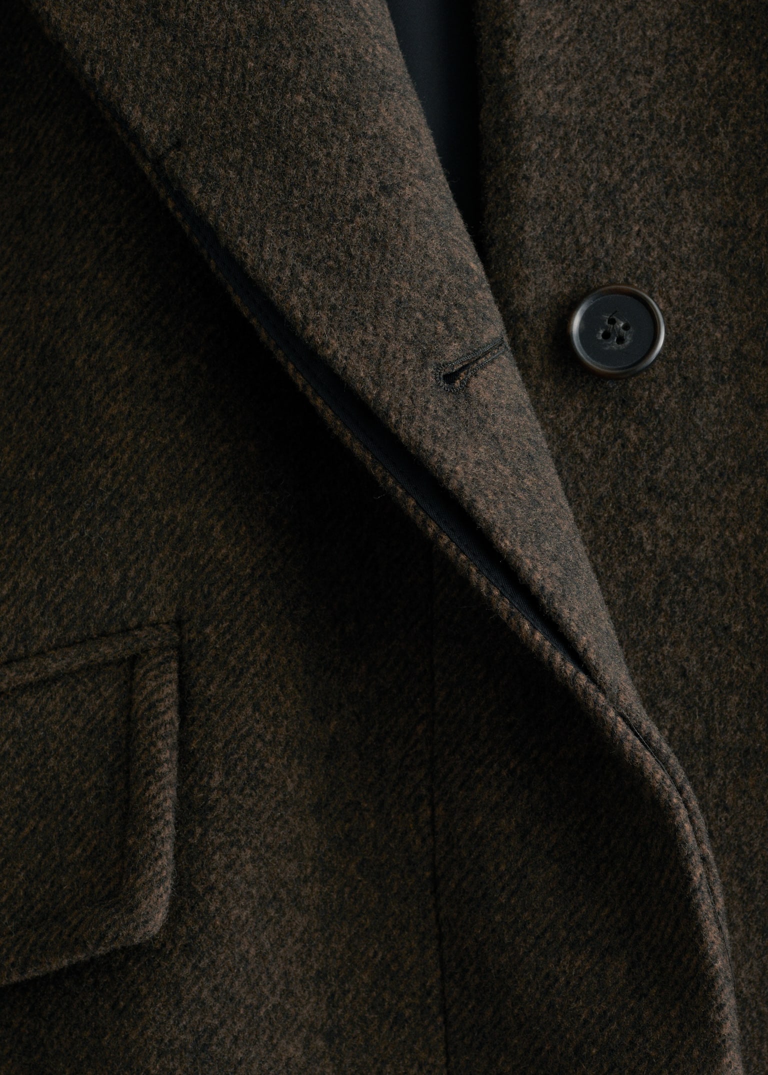 Oversized Leather-Collar Wool Coat - Dark Brown - 5