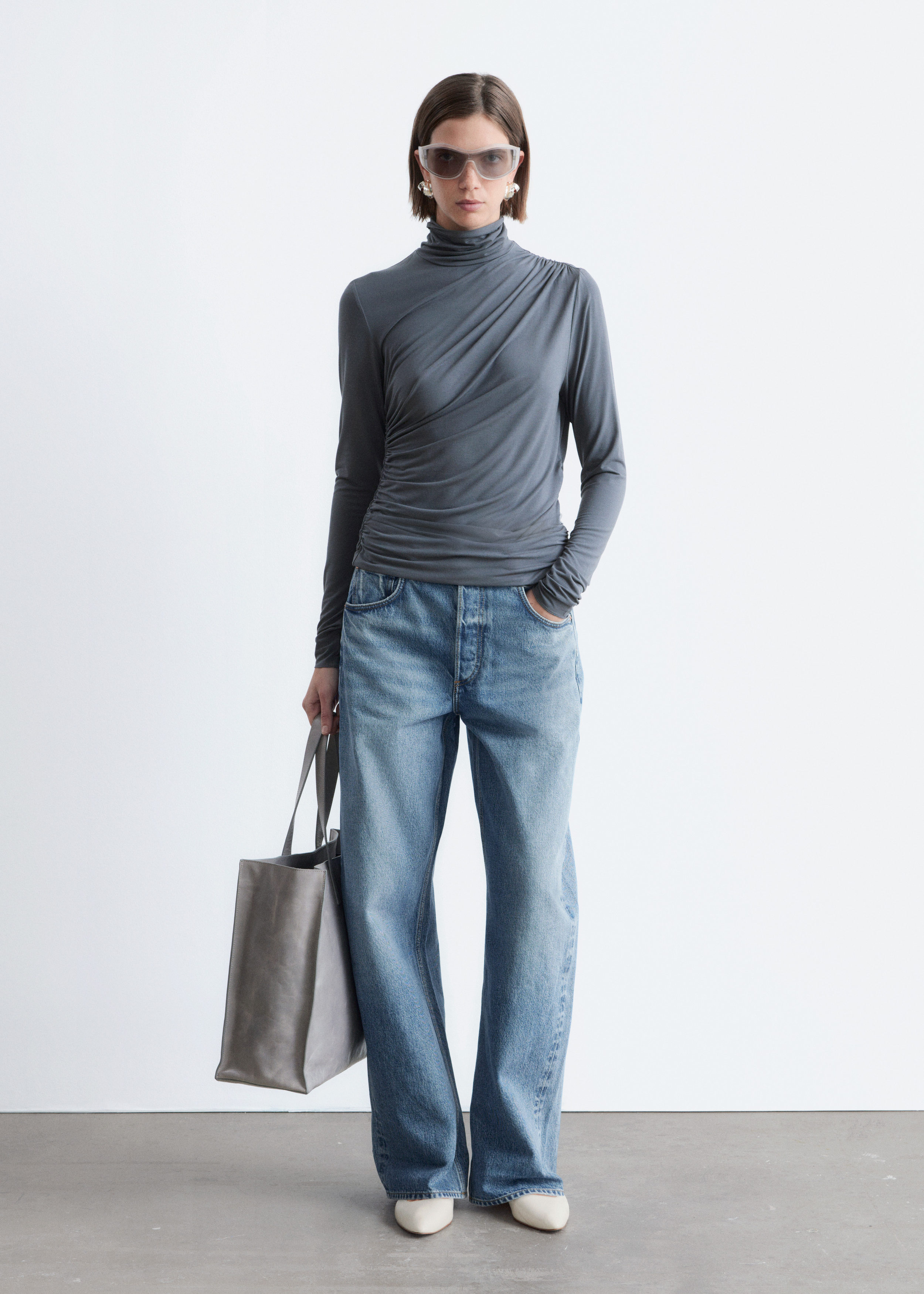 Draped Turtleneck Top - Dark Grey - & Other Stories GG