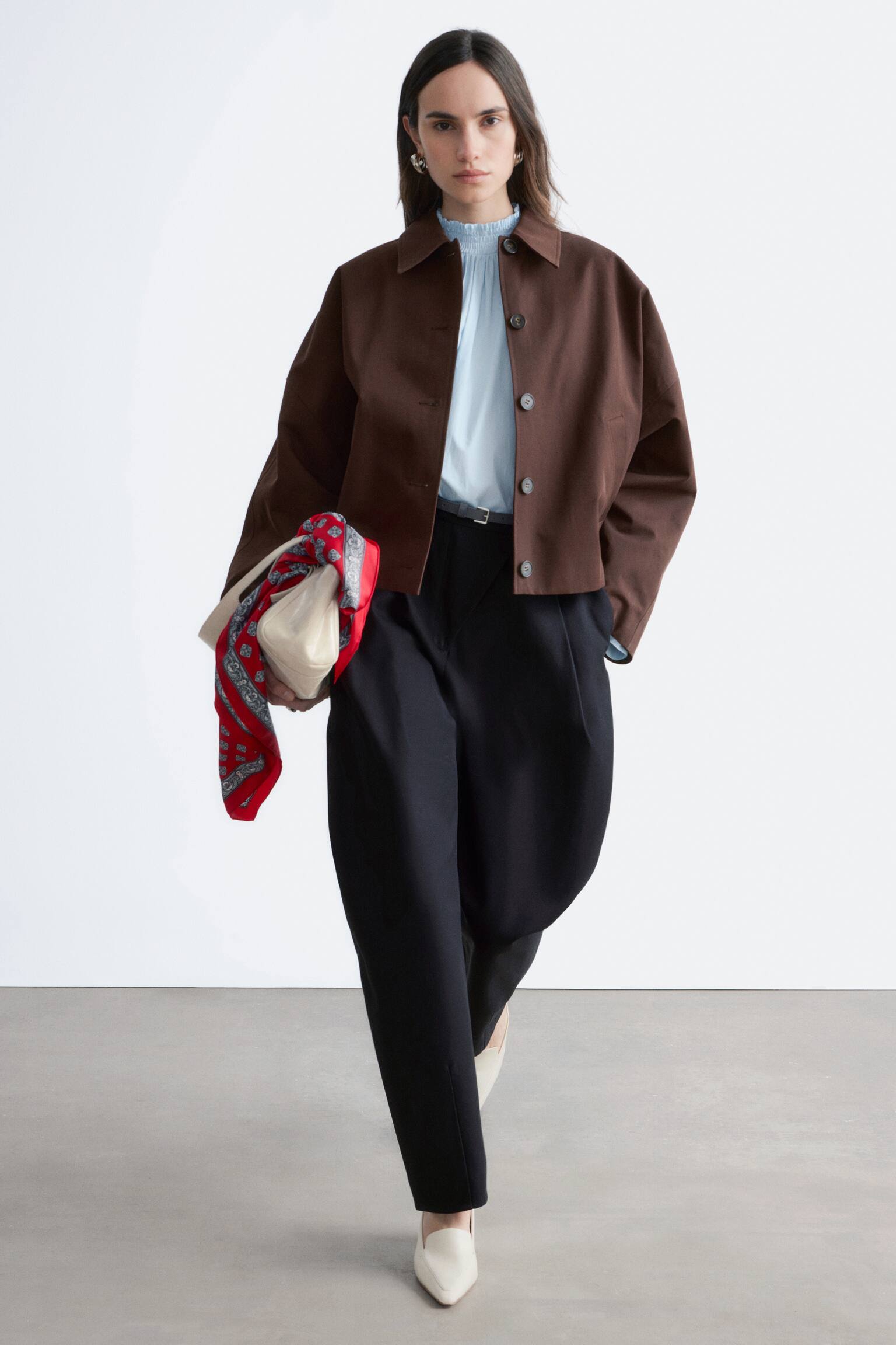 Krátká bavlněná bunda - Tmavě hnědá/Béžová - 3