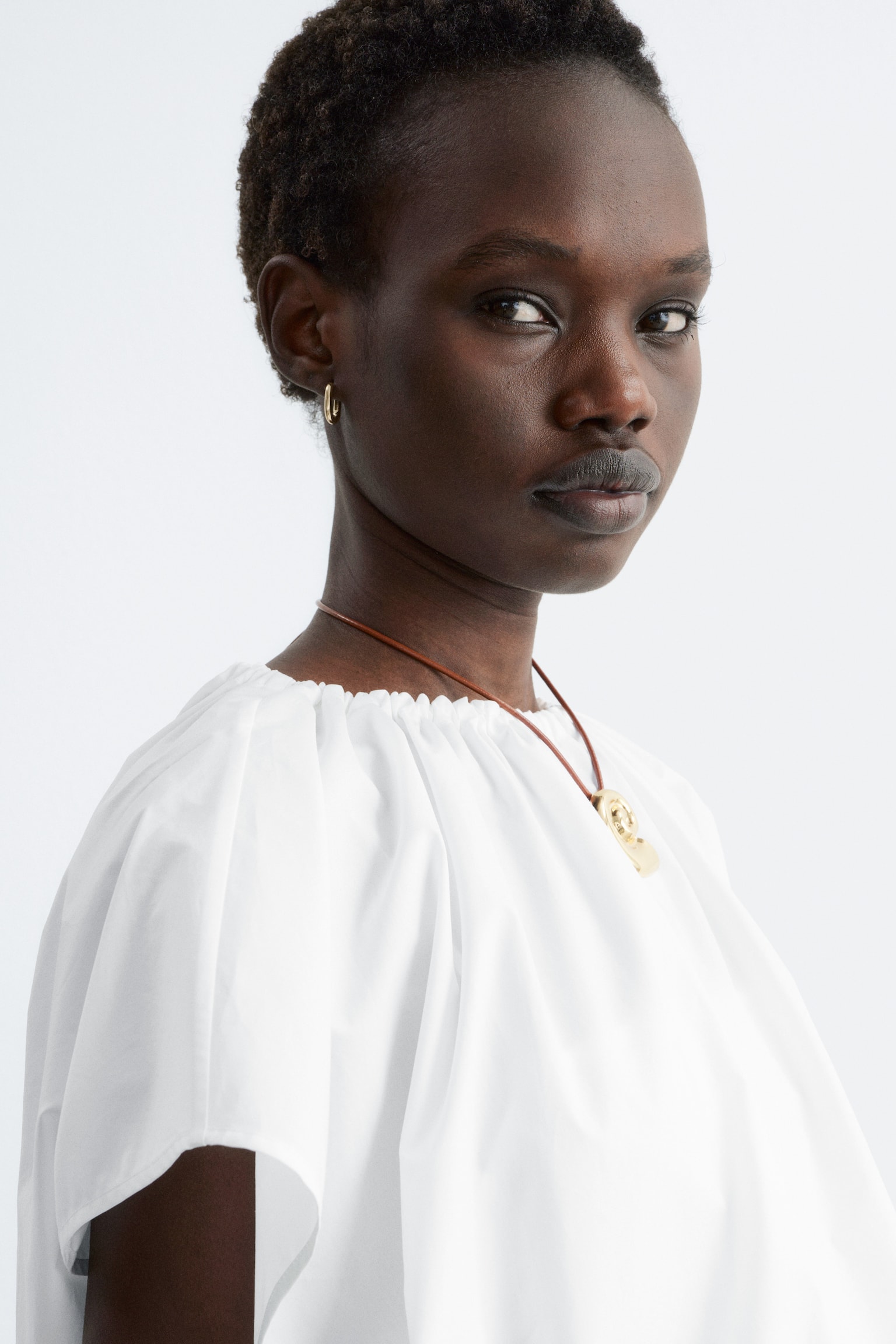 Rynkad blus i bomull-Vit - 3