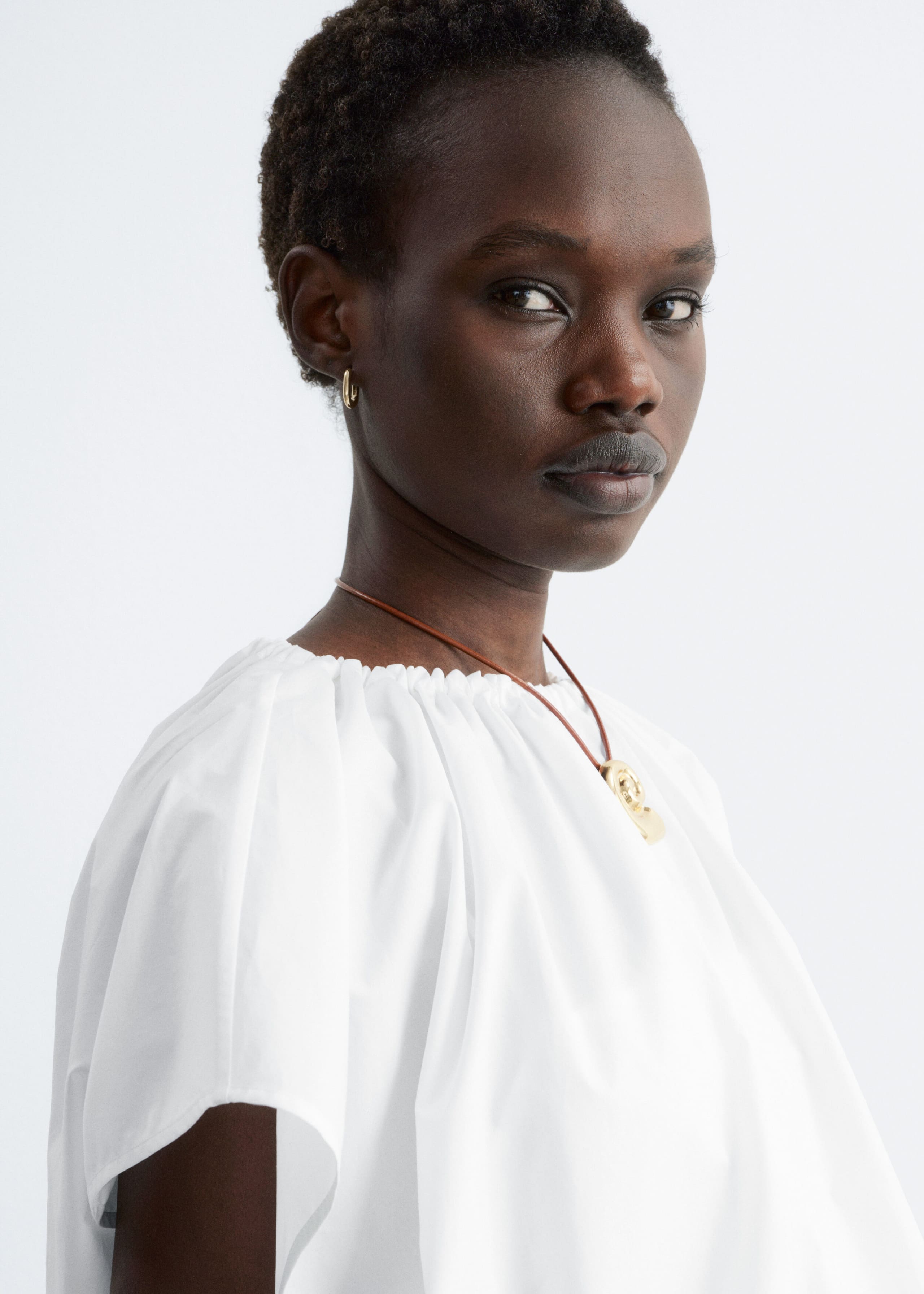 Image of Gathered Cotton Blouse