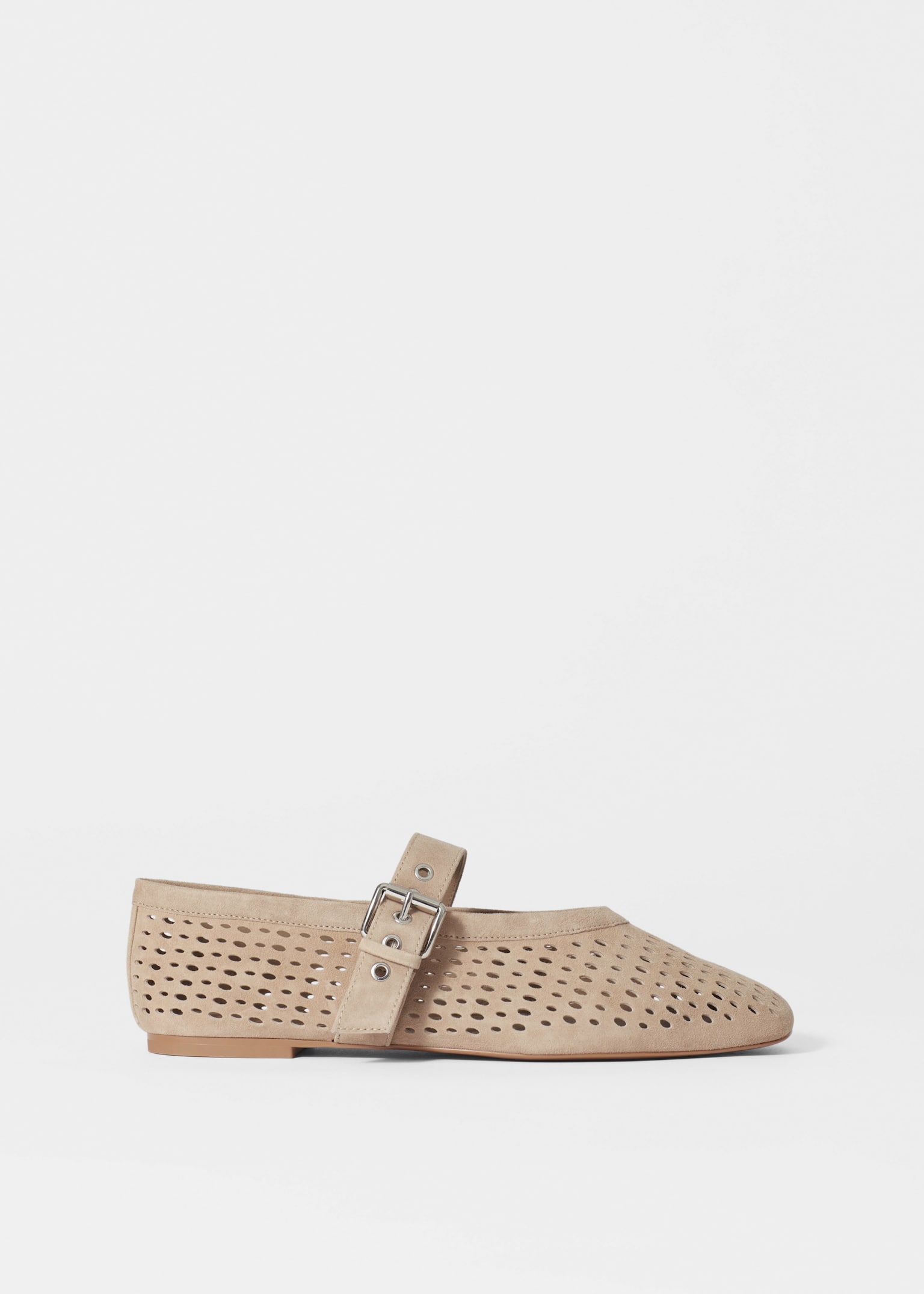 Mary-Jane Ballet Flats - Beige/Black/Baby blue/Brown Suede - 2