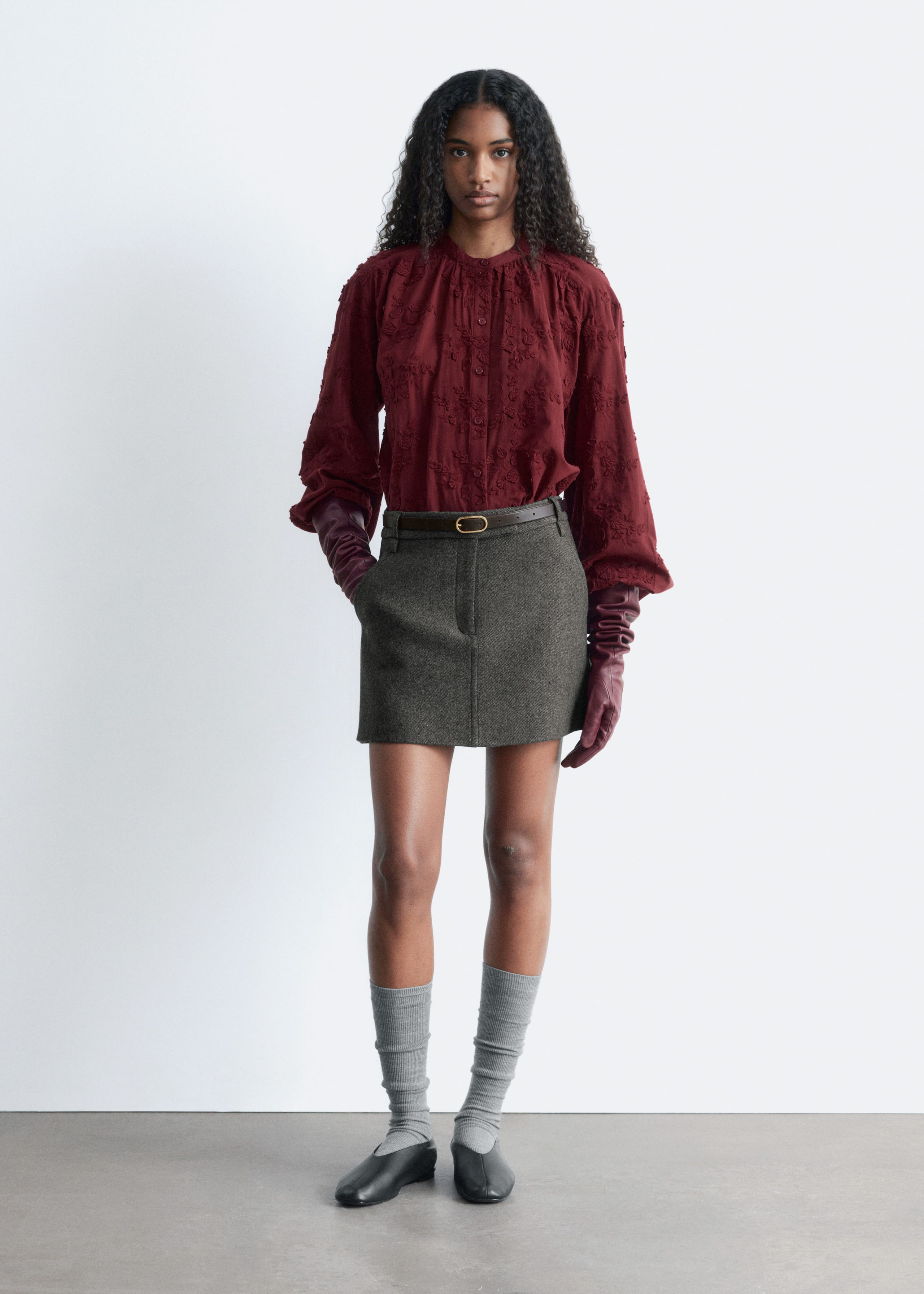 Image of Voluminous Floral-Appliqué Blouse