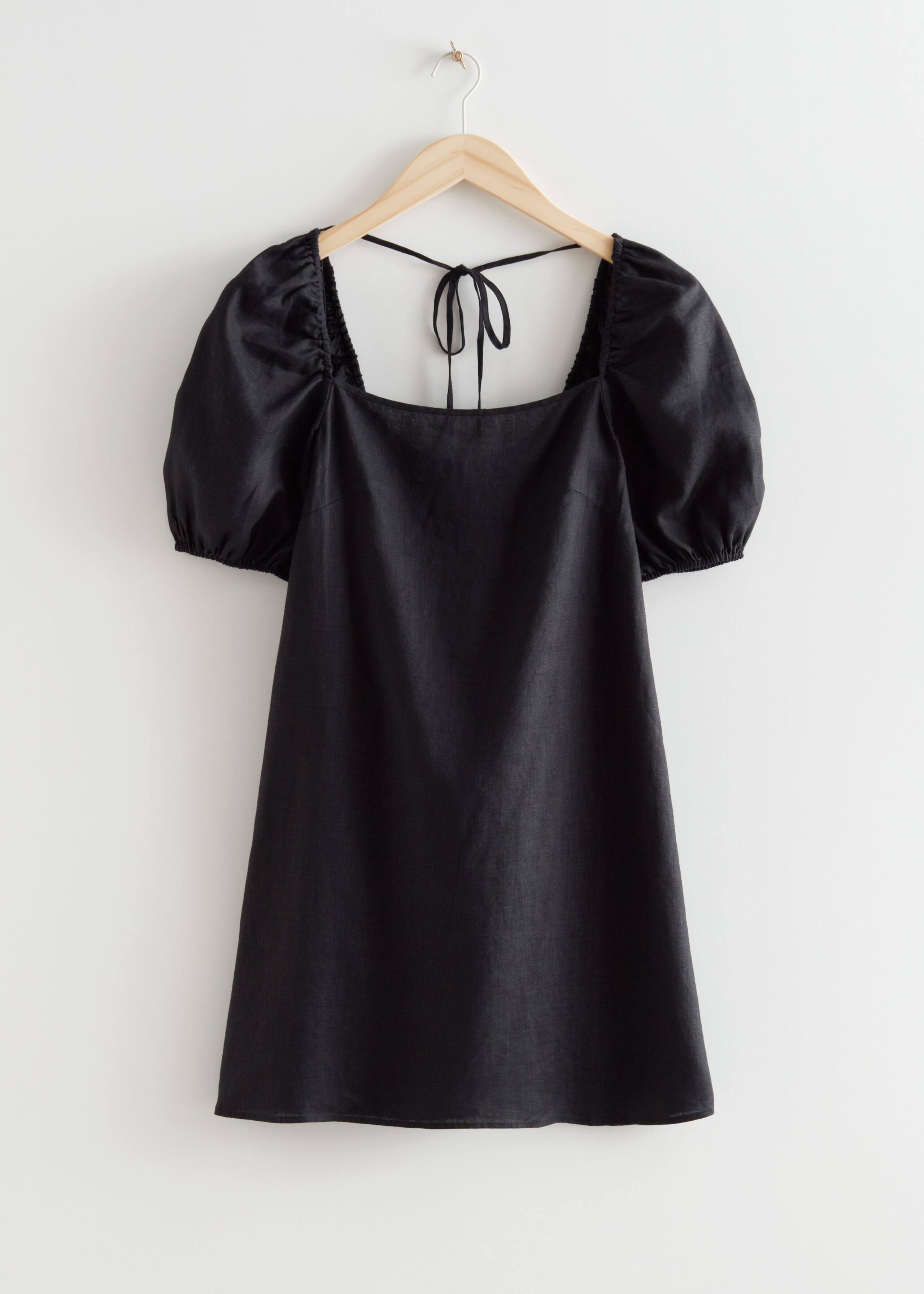 Linen Mini Dress - Black - Bodegón