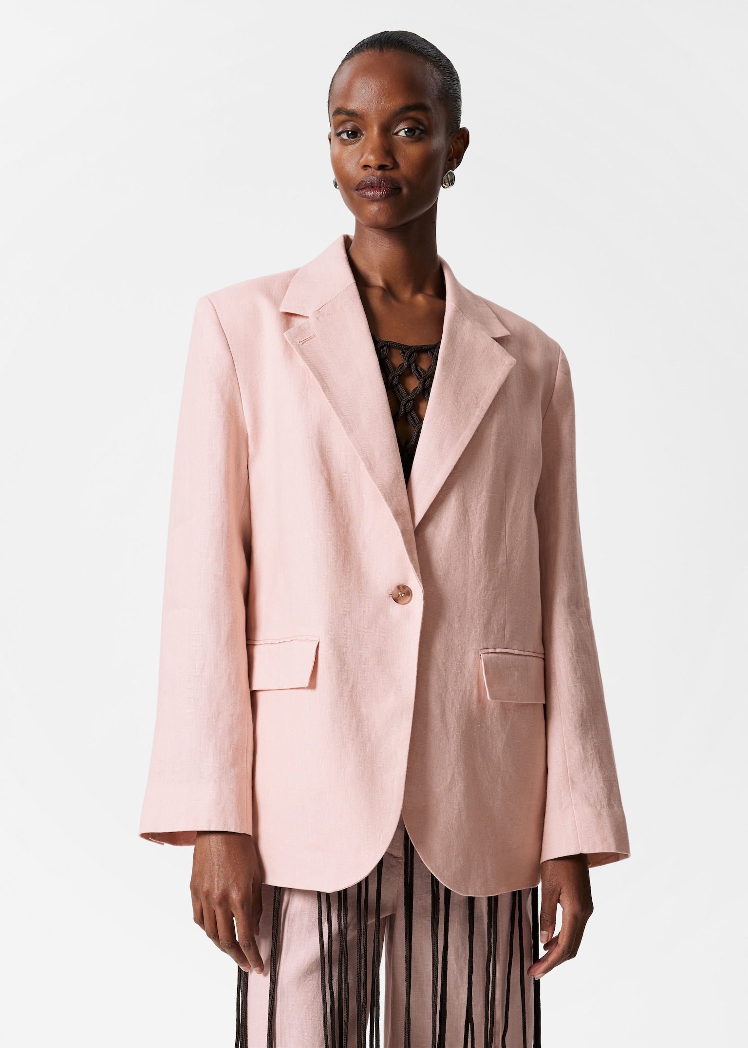Blazer à boutonnage simple en lin - Couleur pêche clair