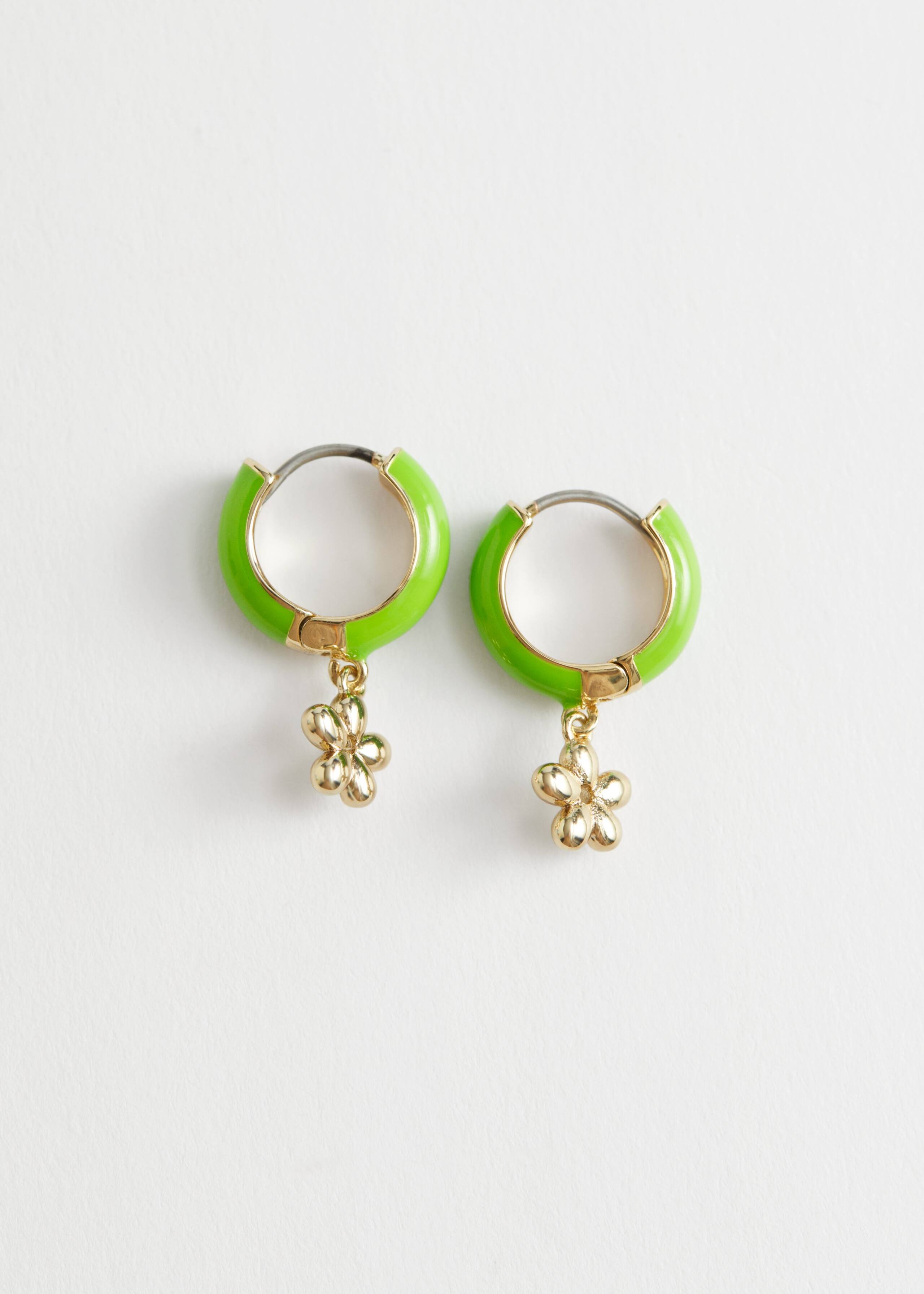 Floral Charm Mini Hoop Earrings - Lime - Still Life