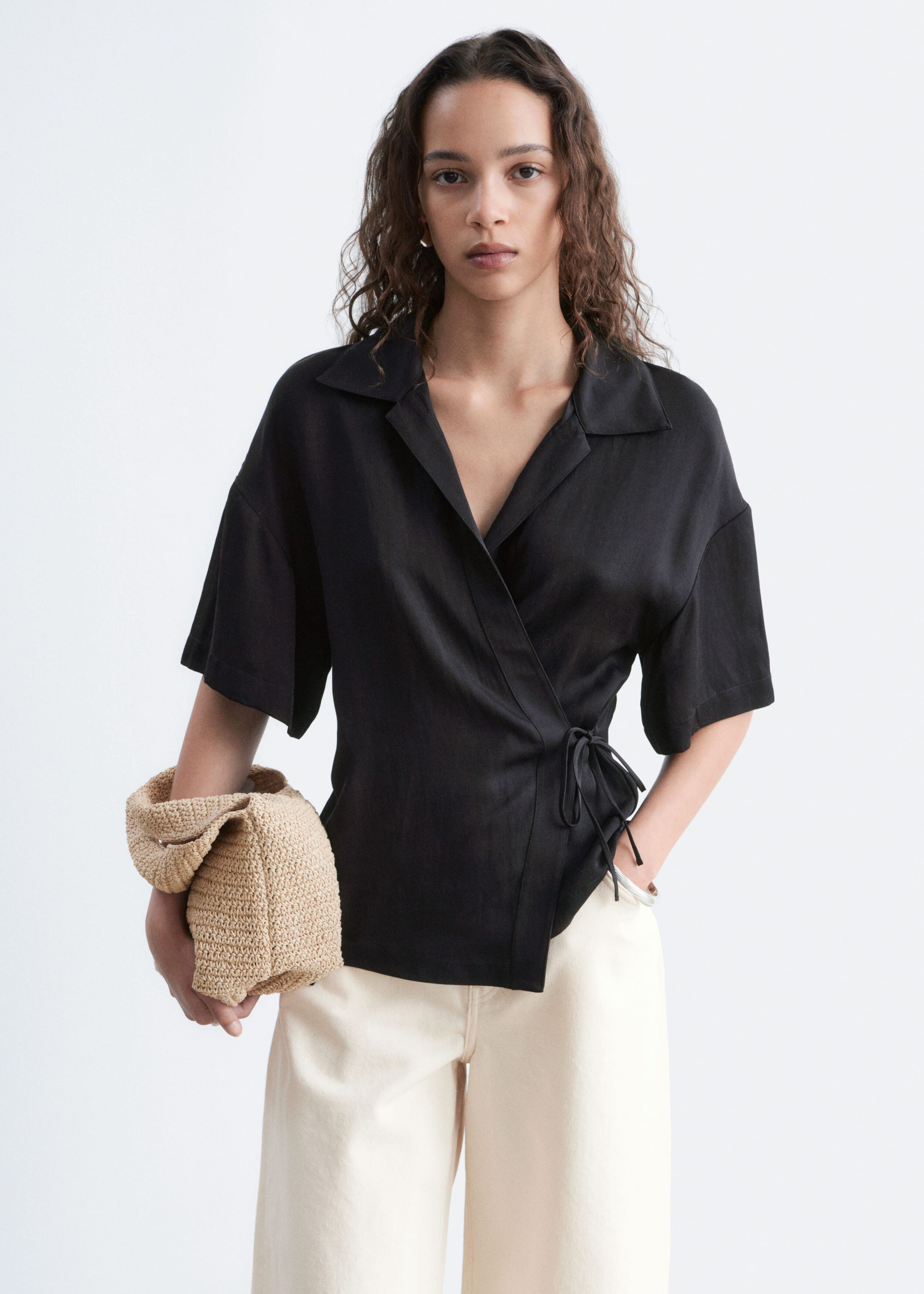 Wrap Short-Sleeve Shirt - Black - Lookbook