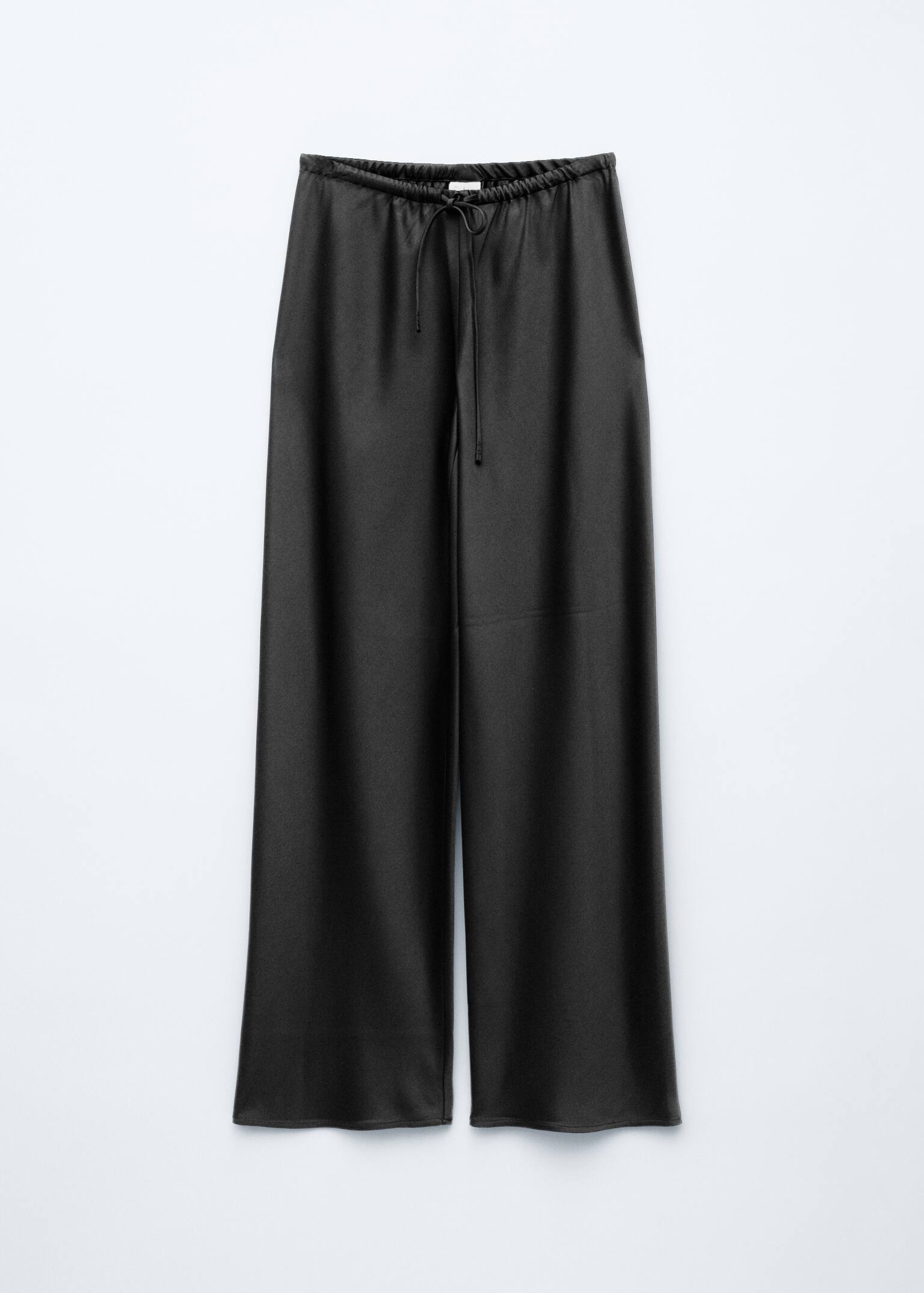 Drawstring Satin Trousers - Black