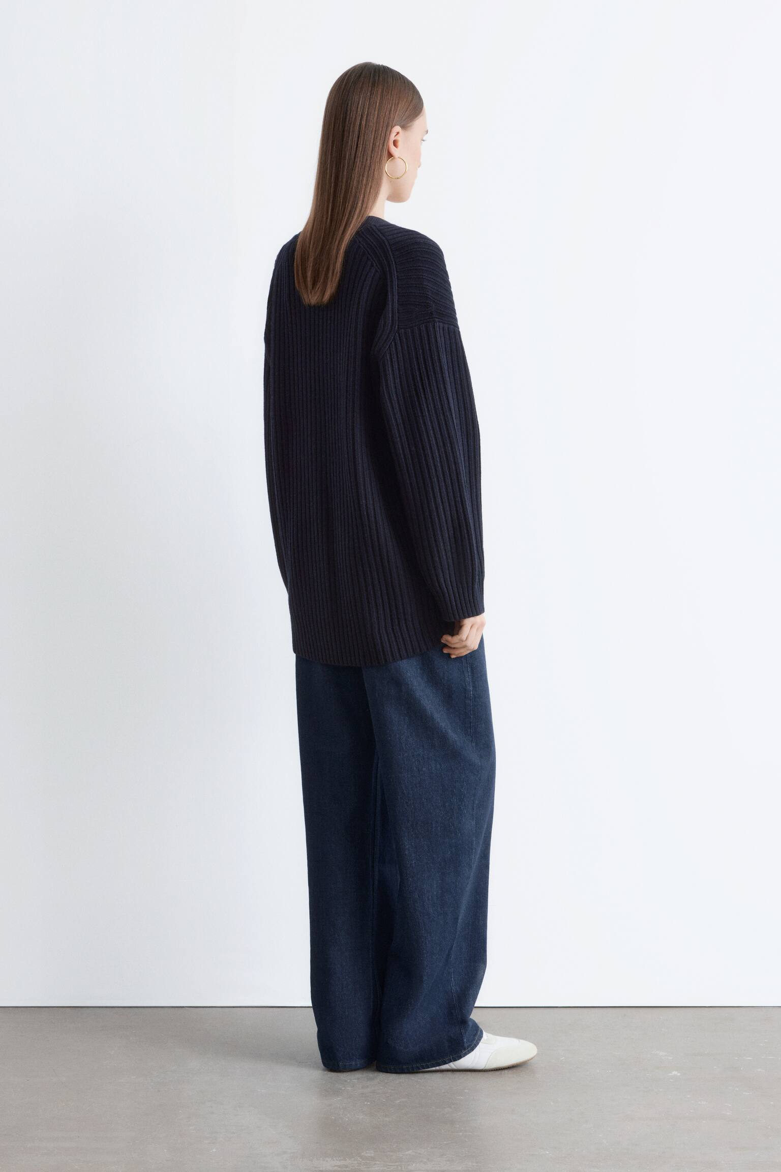 Bordás kötött kardigán - Sötétkék - 6