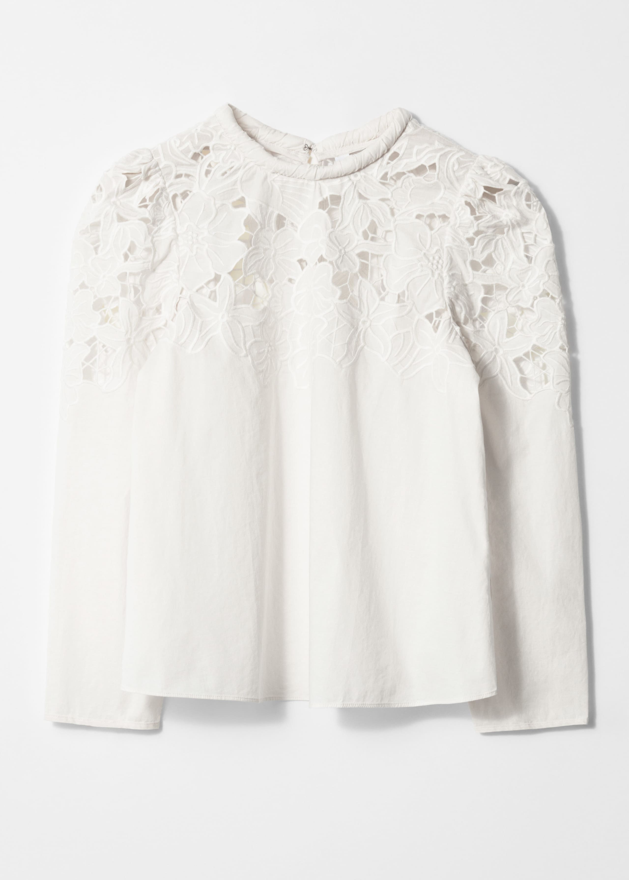 Image of Embroidered Puff-Sleeve Blouse