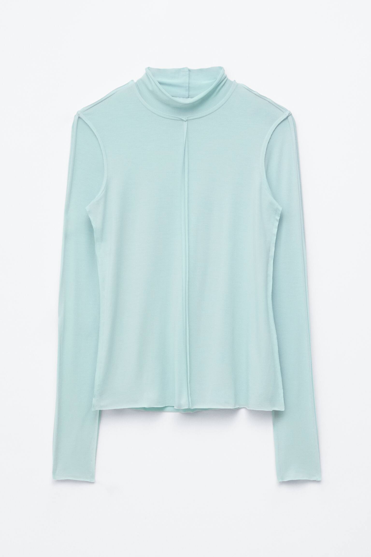 Langærmet turtleneck-top - Turkis/Klar blå - 2