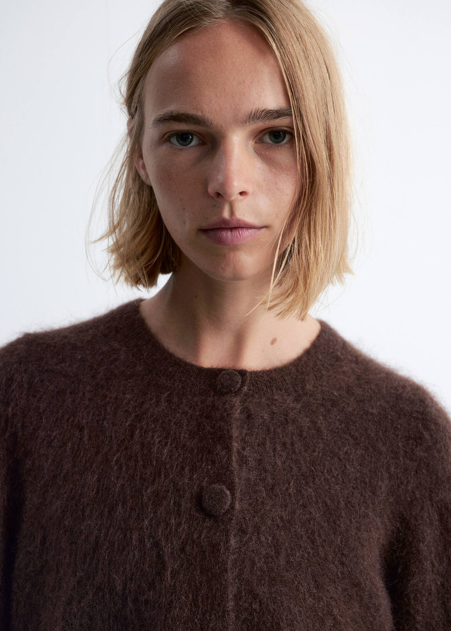 Strickjacke aus Mohair-Mix - Dunkelbraun/Dunkelblau - 5