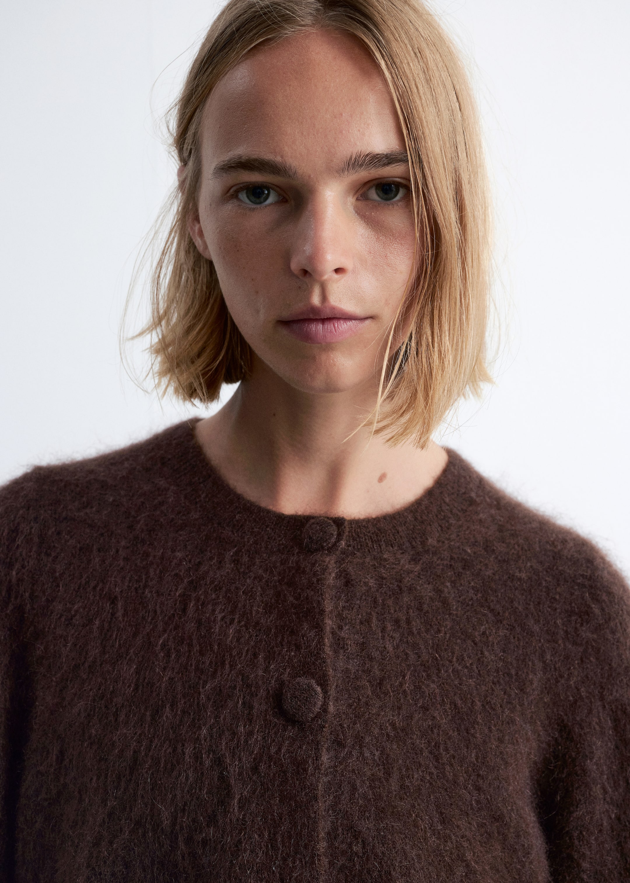 Visa större bild: Cardigan i mohairblandning - Mörkbrun - DAM | H&M SE 2