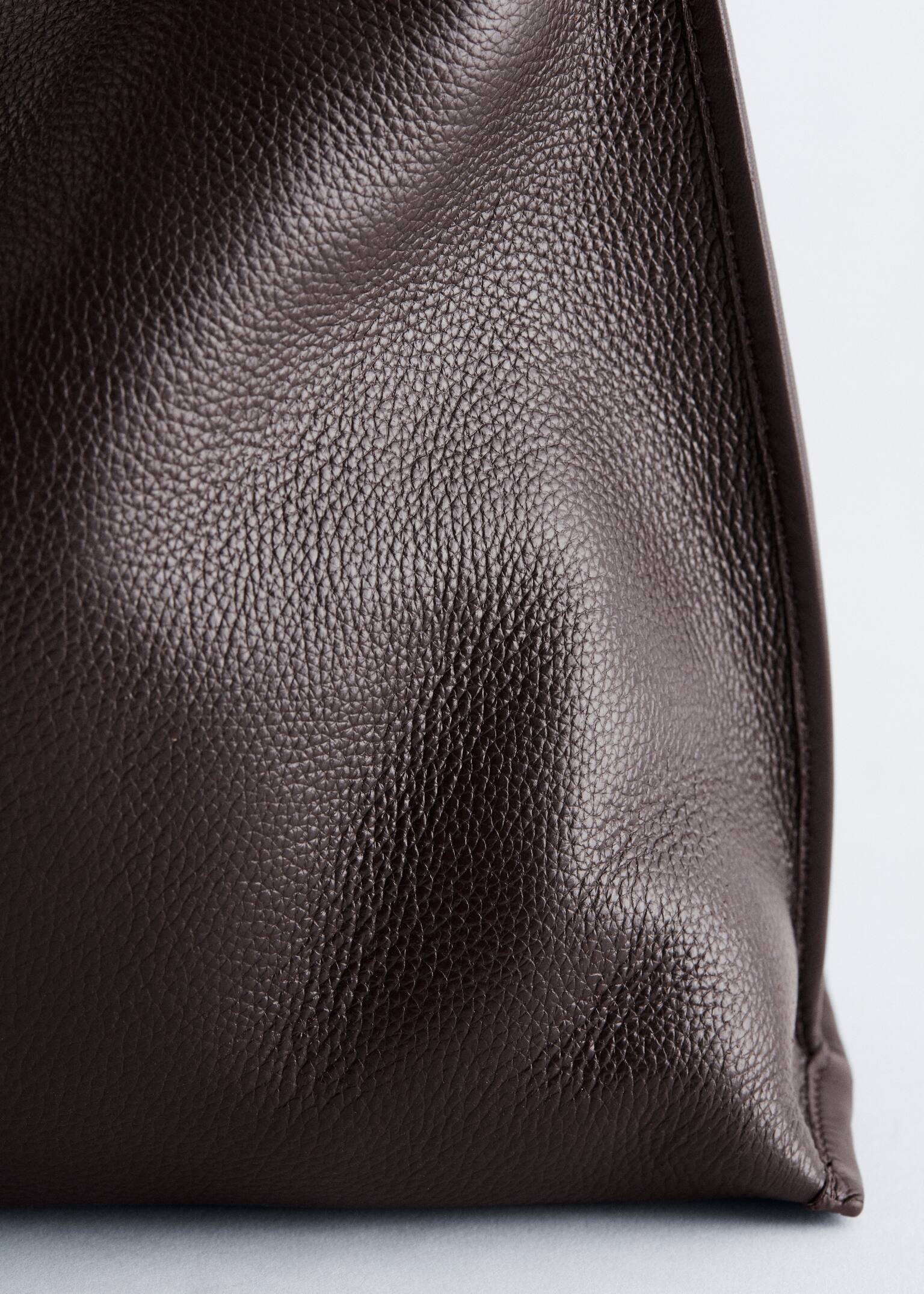 Leather Tote Bag - Dark Brown/Black - 5