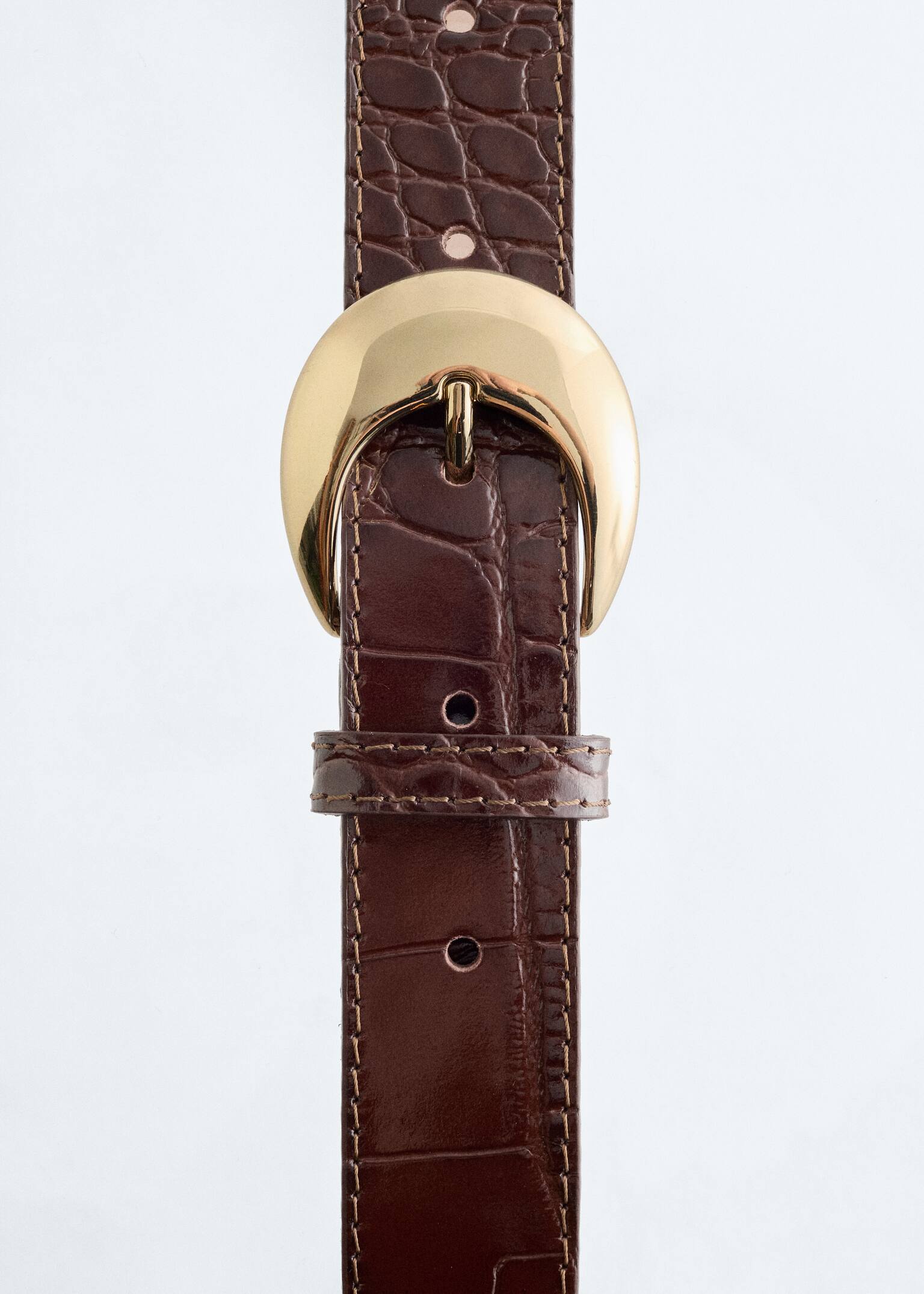 Ceinture en cuir à boucle en forme de croissant - Marron/Marron Clair/Daim marron foncé - 3