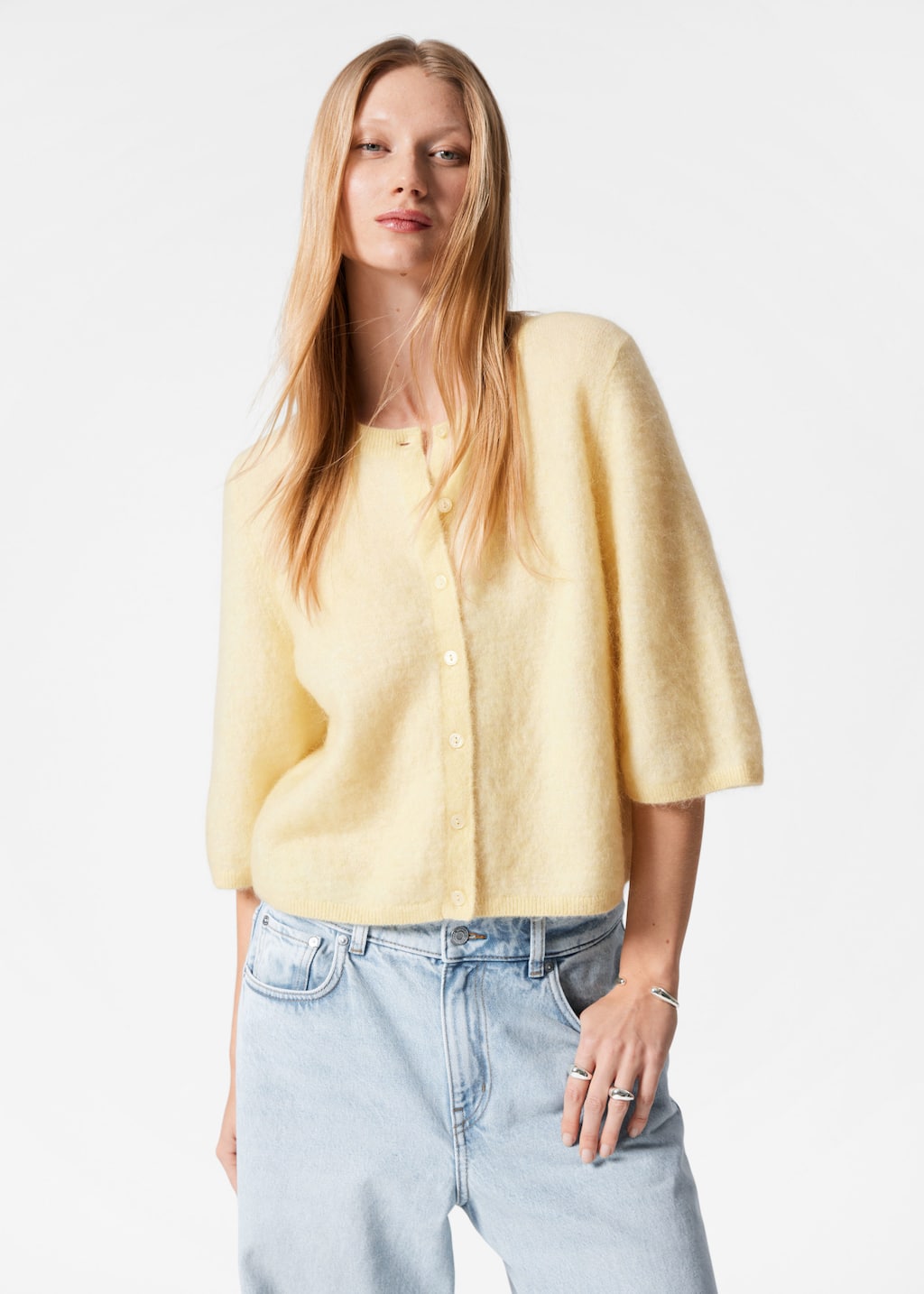 Knitted Mohair-Blend Cardigan - Burgundy - Lookbook