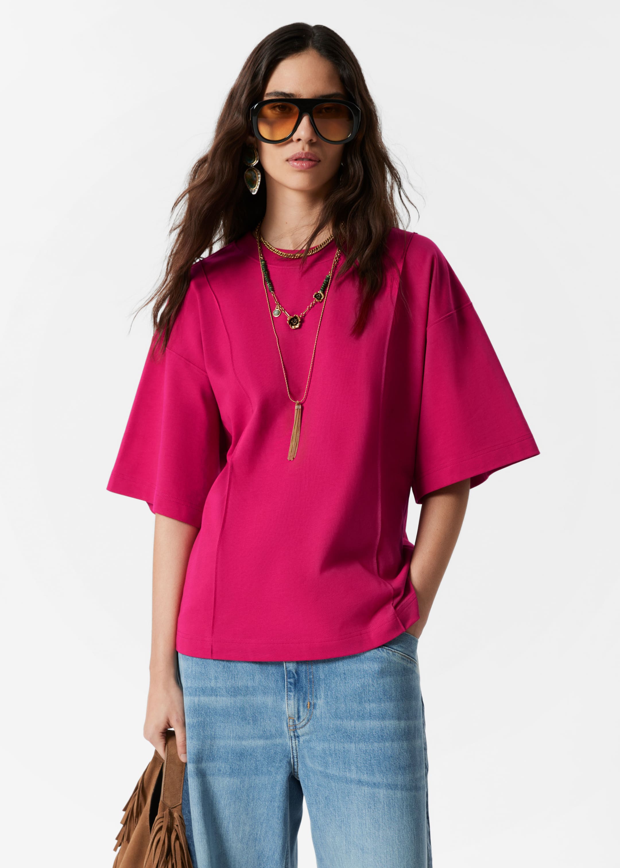 Zobrazit větší obrázek: Structured T-shirt - Tmavě růžová - ŽENY | H&M CZ 1