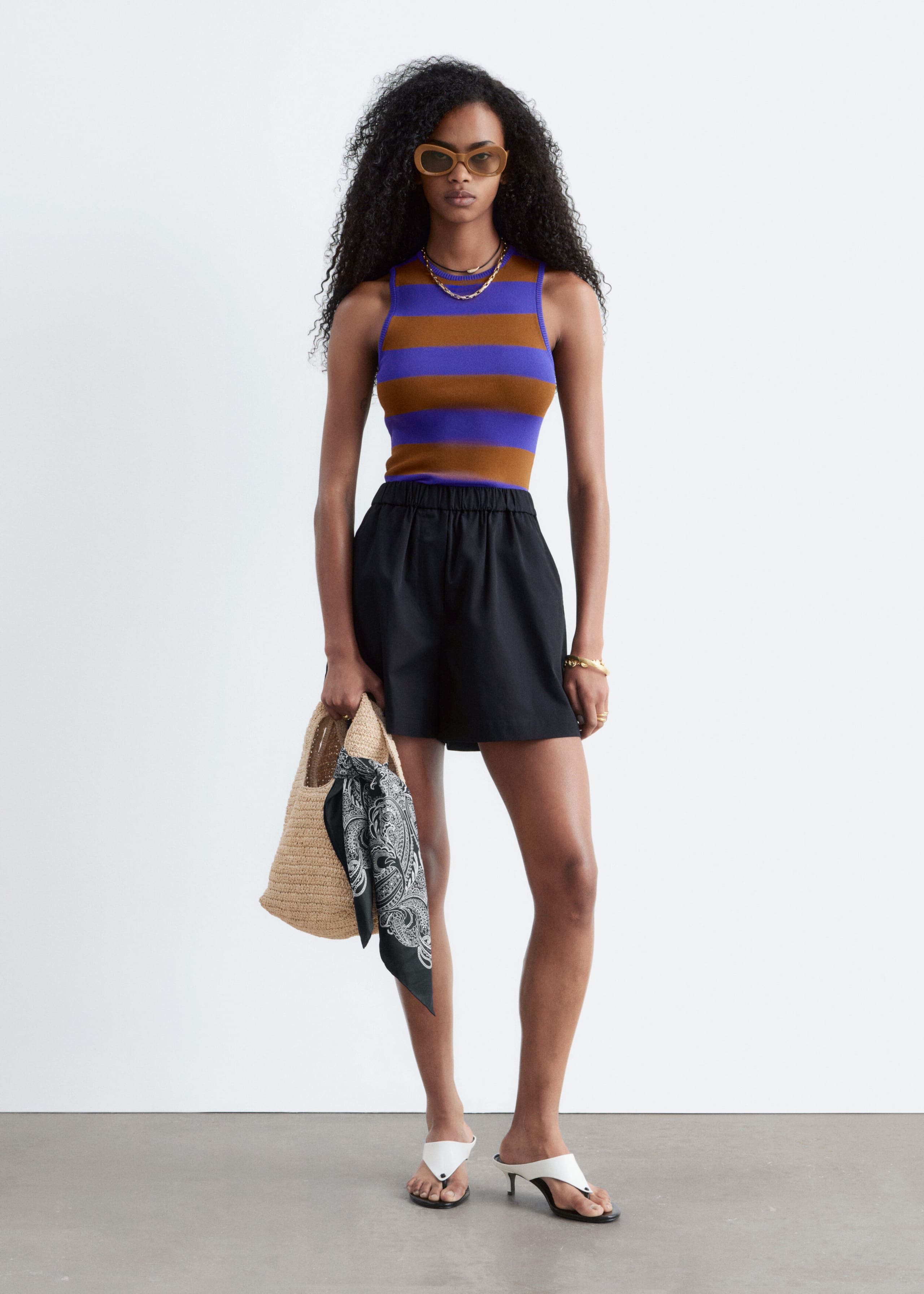 Knitted Tank Top - Beige/Striped - Lookbook