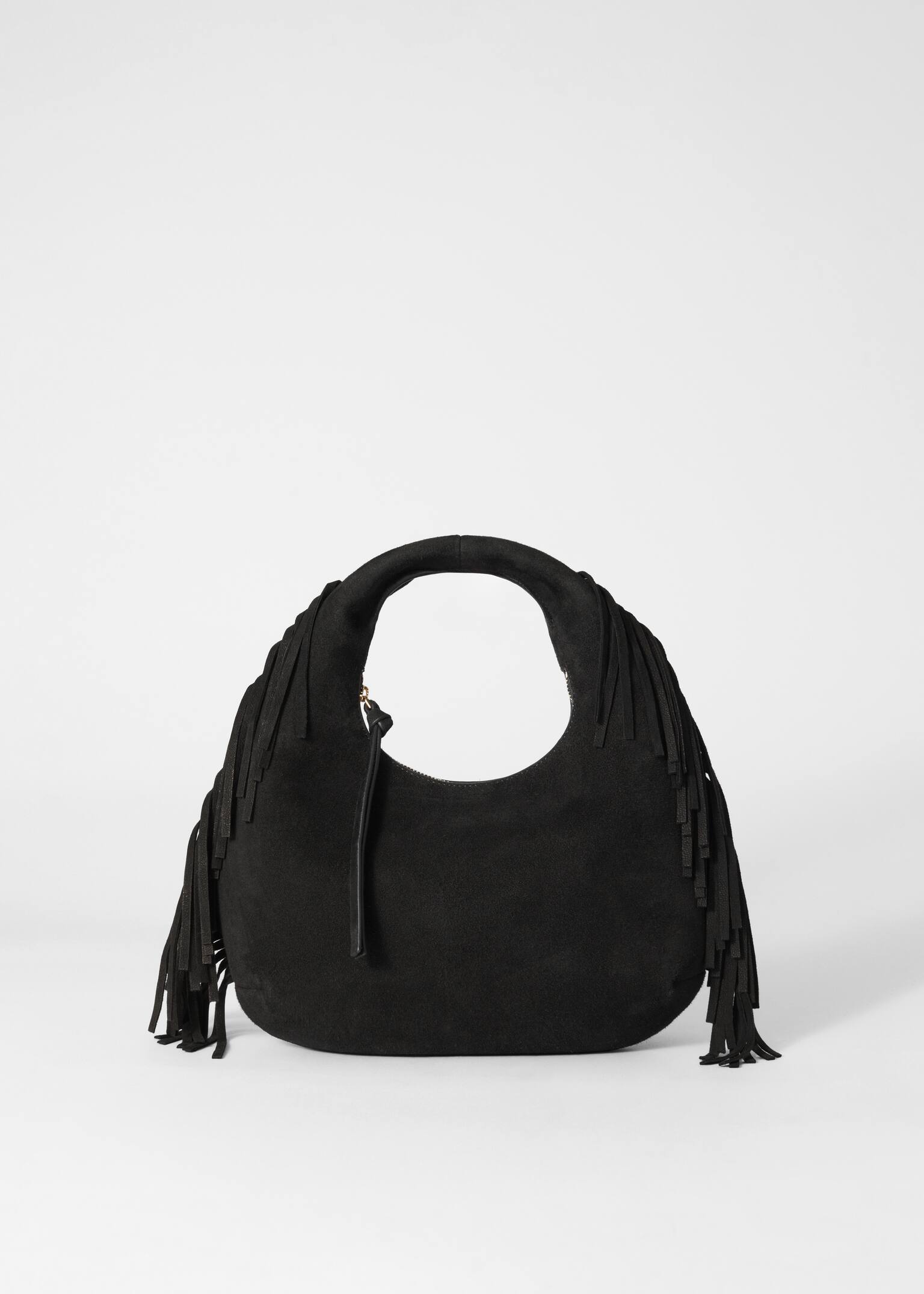 Bolso pequeño de ante con flecos - Ante negro