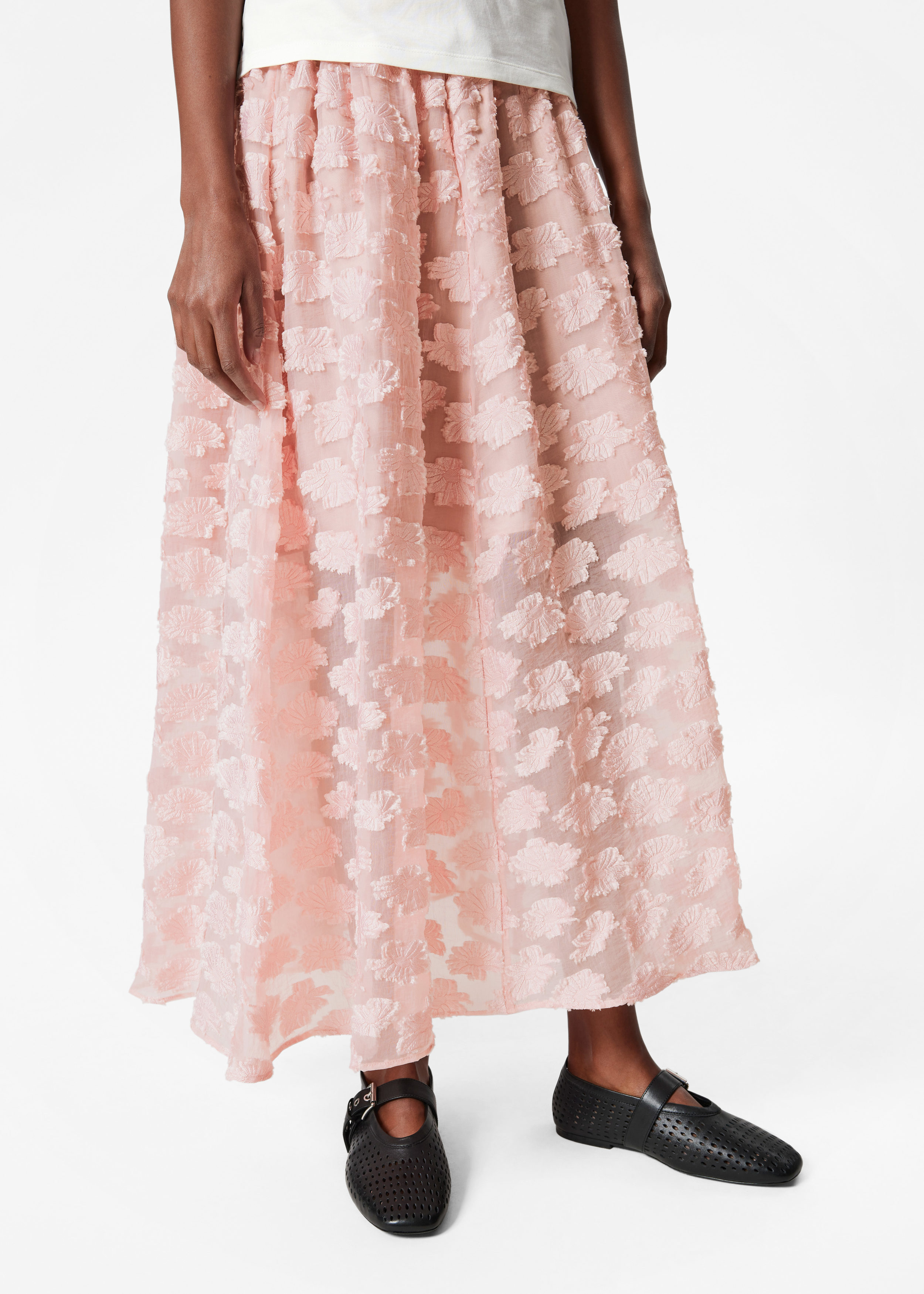 & Other Stories ♥ Floral Applique Mesh Midi Skirt Floral-Appliqué Mesh Midi Skirt - Black - & Other Stories