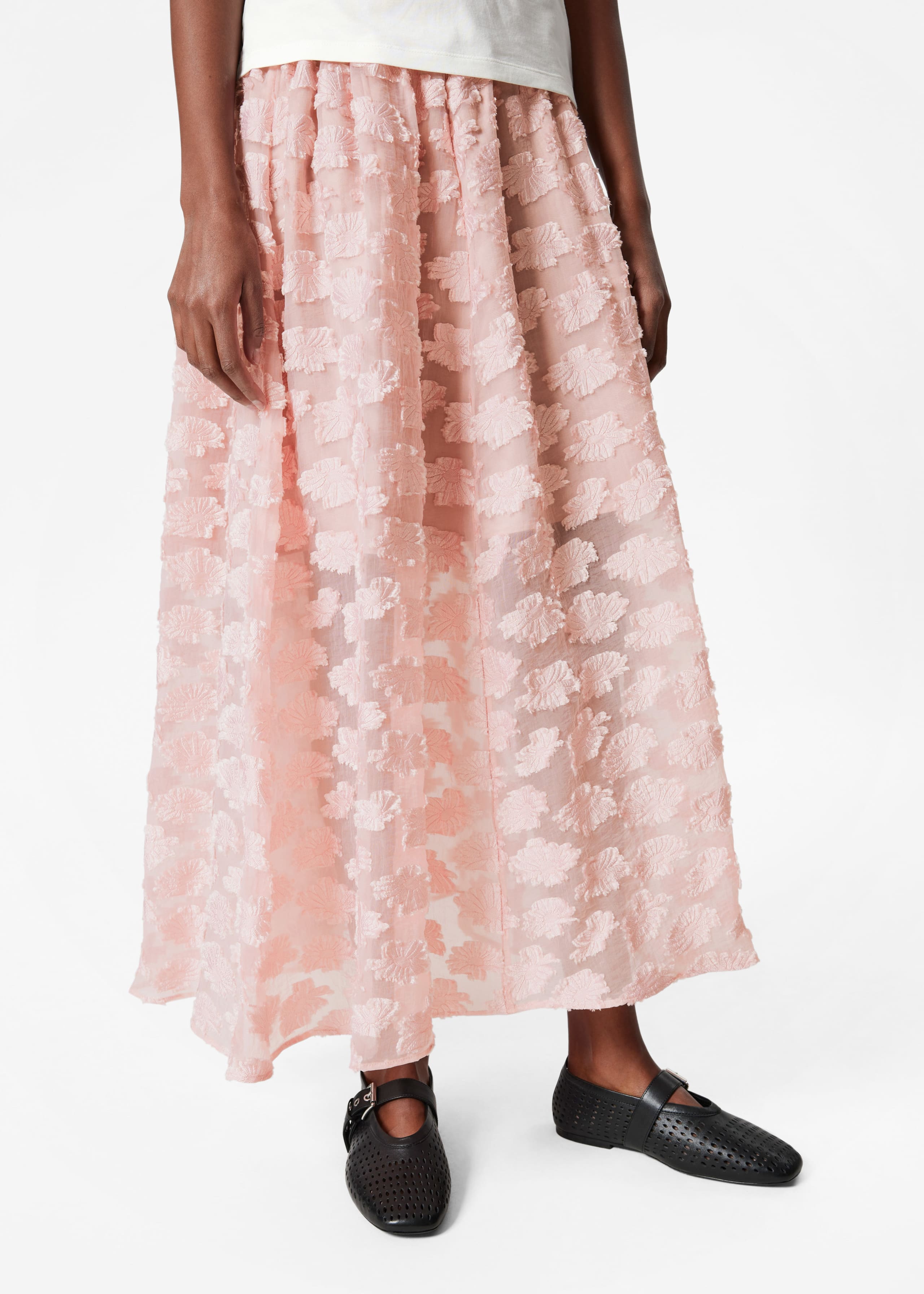 Floral-Appliqué Midi Skirt - Pink - Lookbook