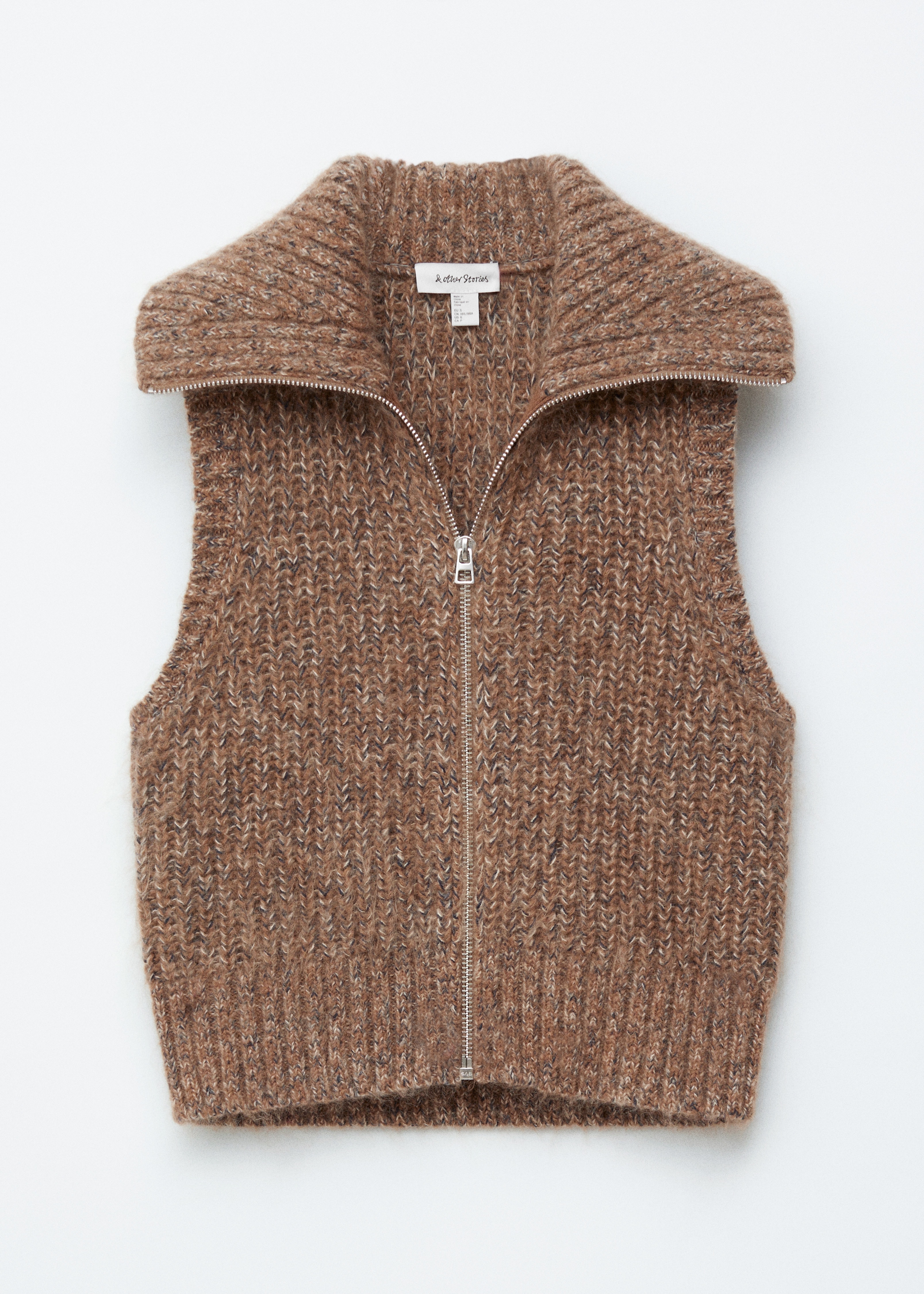 Knitted Zip-Up Vest - Brown