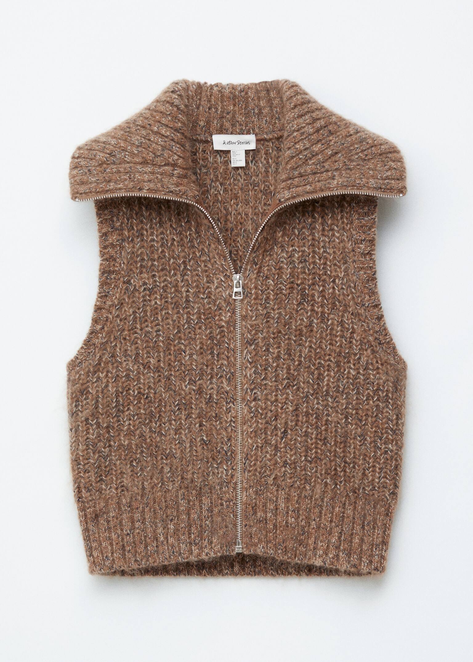 Knitted Zip-Up Vest - Brown - 2