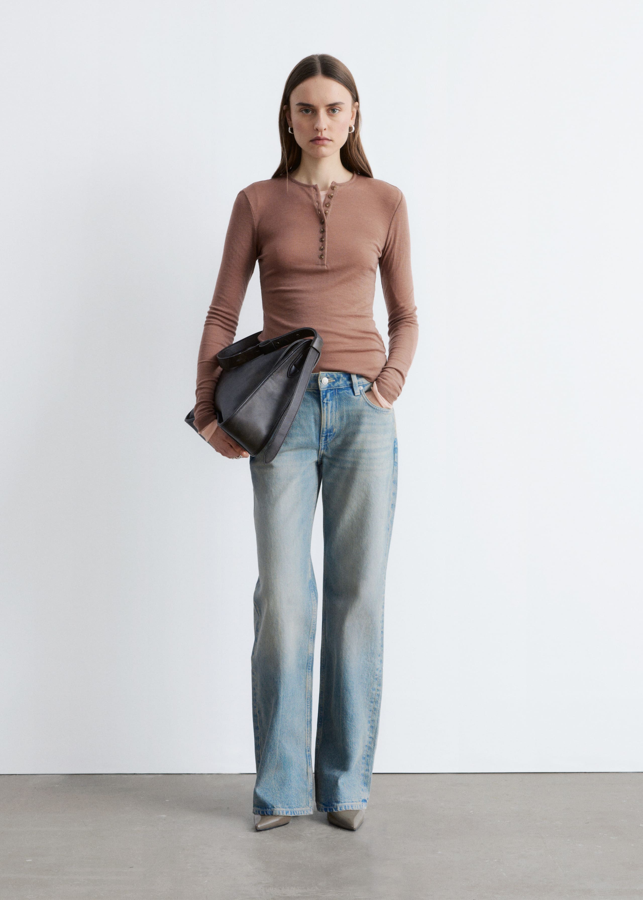 Half-Placket Wool Top - Grey Melange - Lookbook
