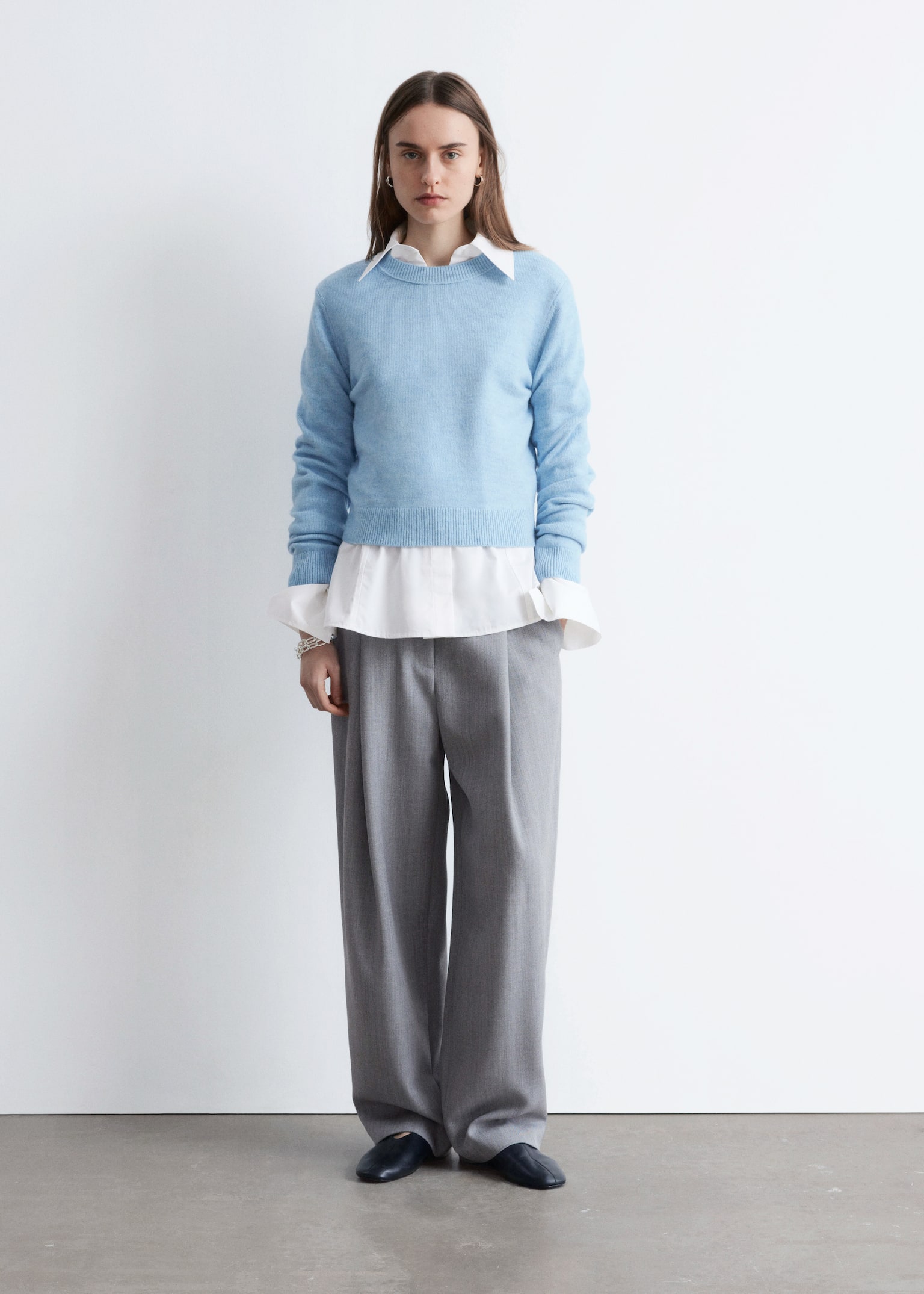 Pletený vlněný svetr - Světle modrá melange/Červená/Černá/Světle šedá melange - 7