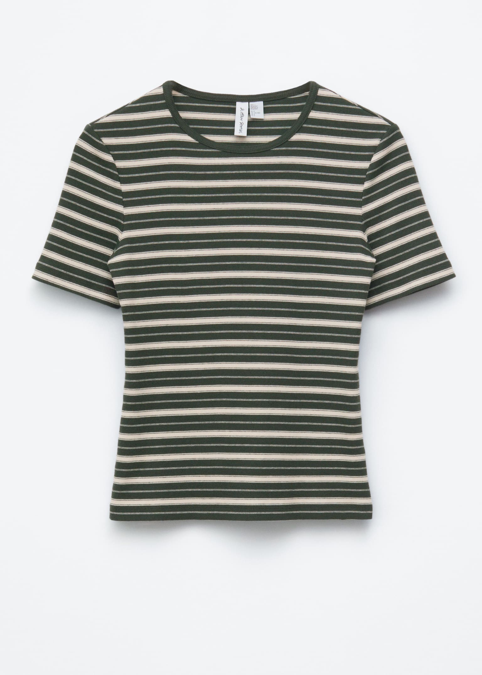 T-shirt a coste - Dark Green/Beige Stripes/Bianco