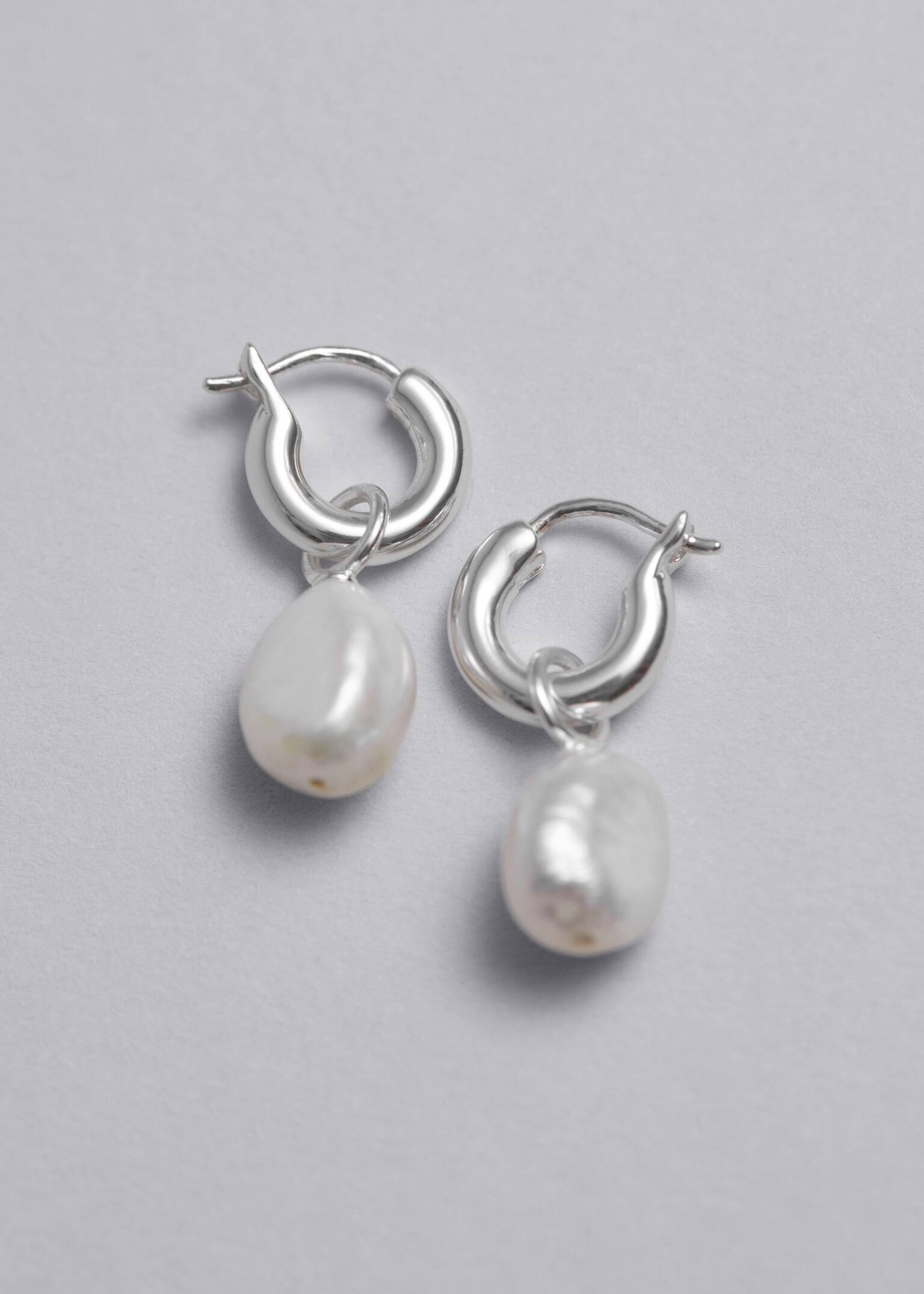 Freshwater Pearl Hoops - Silver - 1