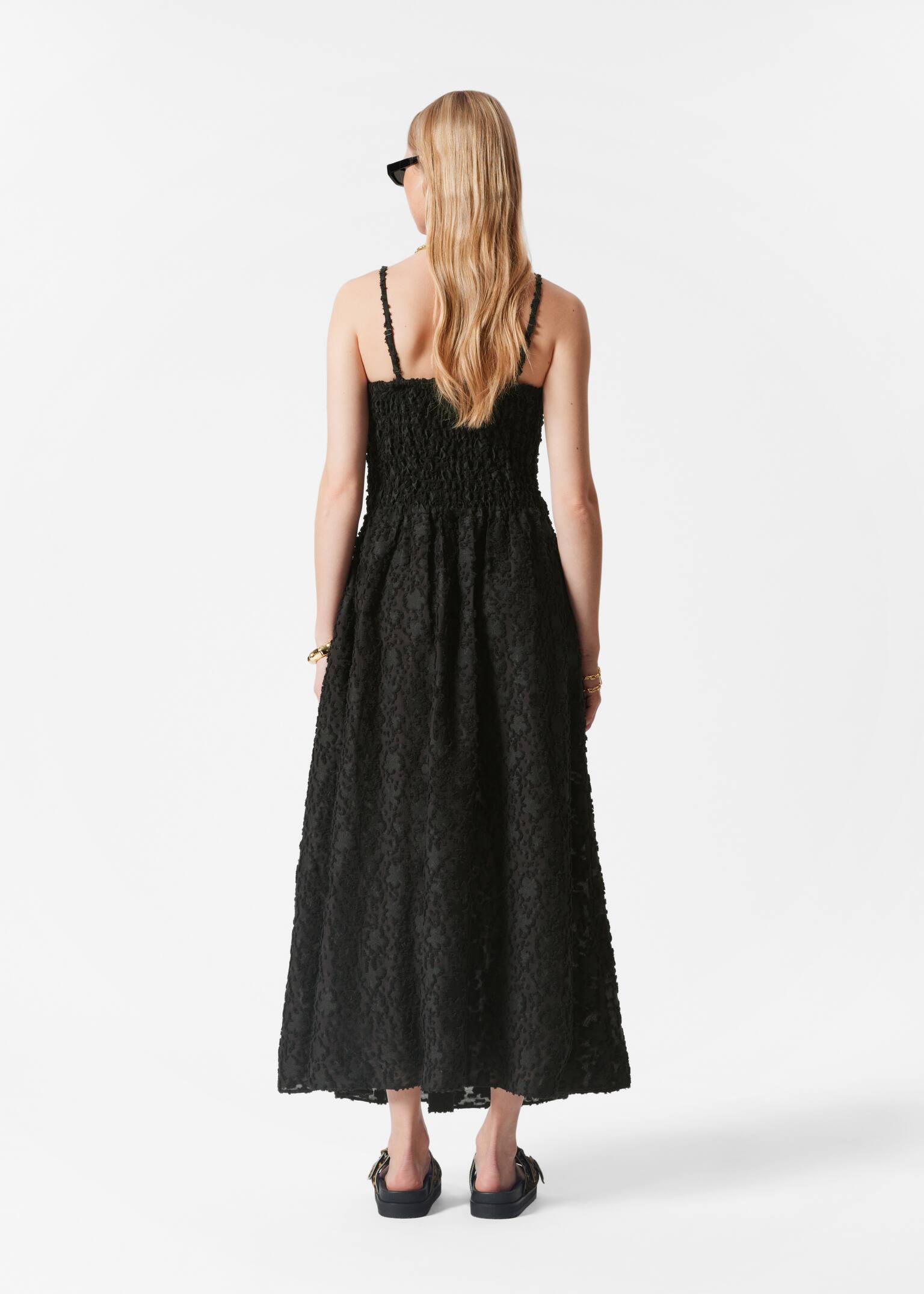 Maxivestido fruncido con nido de abeja - Negro/Rojo oscuro - 3