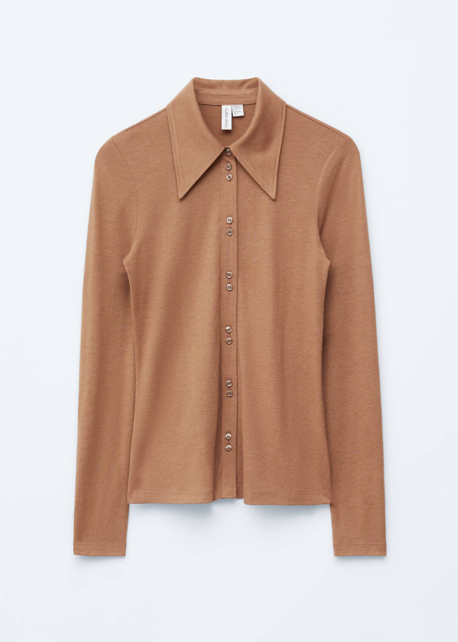 Pointed-Collar Jersey Shirt - Medium Brown/Black - 2