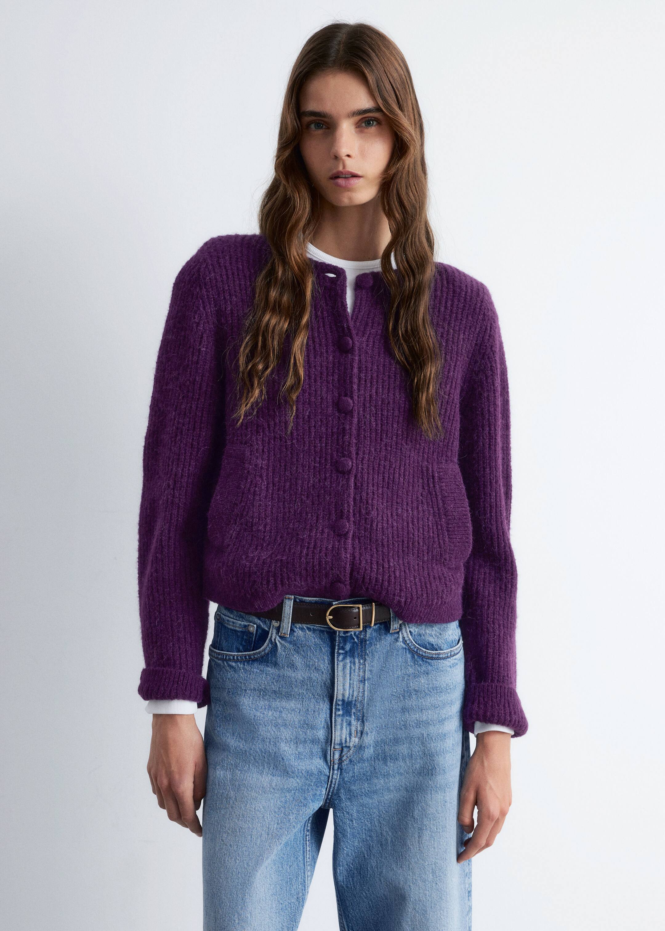 Ver imagem maior: Cardigan de malha canelada - Roxo escuro - SENHORA | H&M PT 3