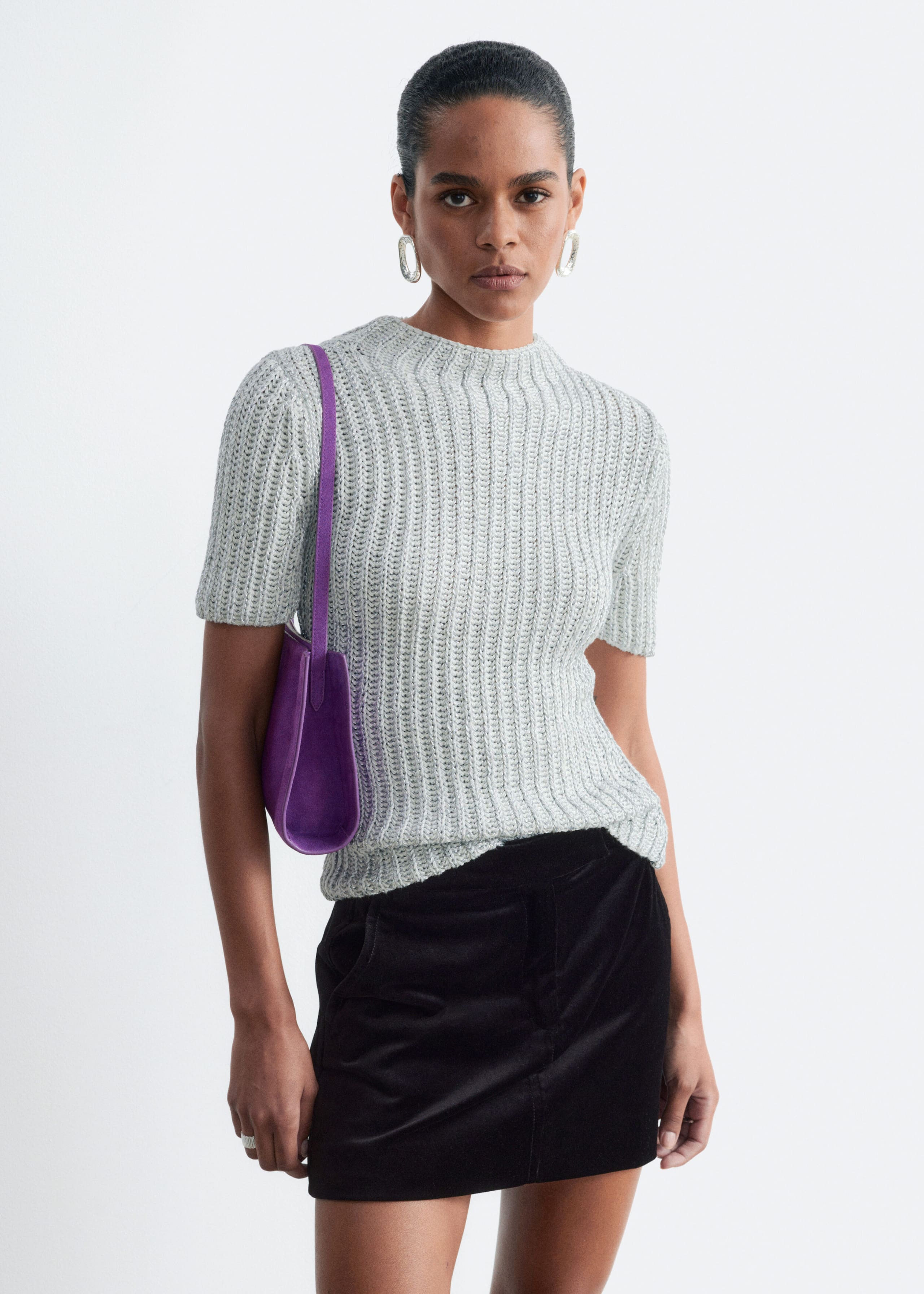 Metallic Knit Top - Grey - Lookbook