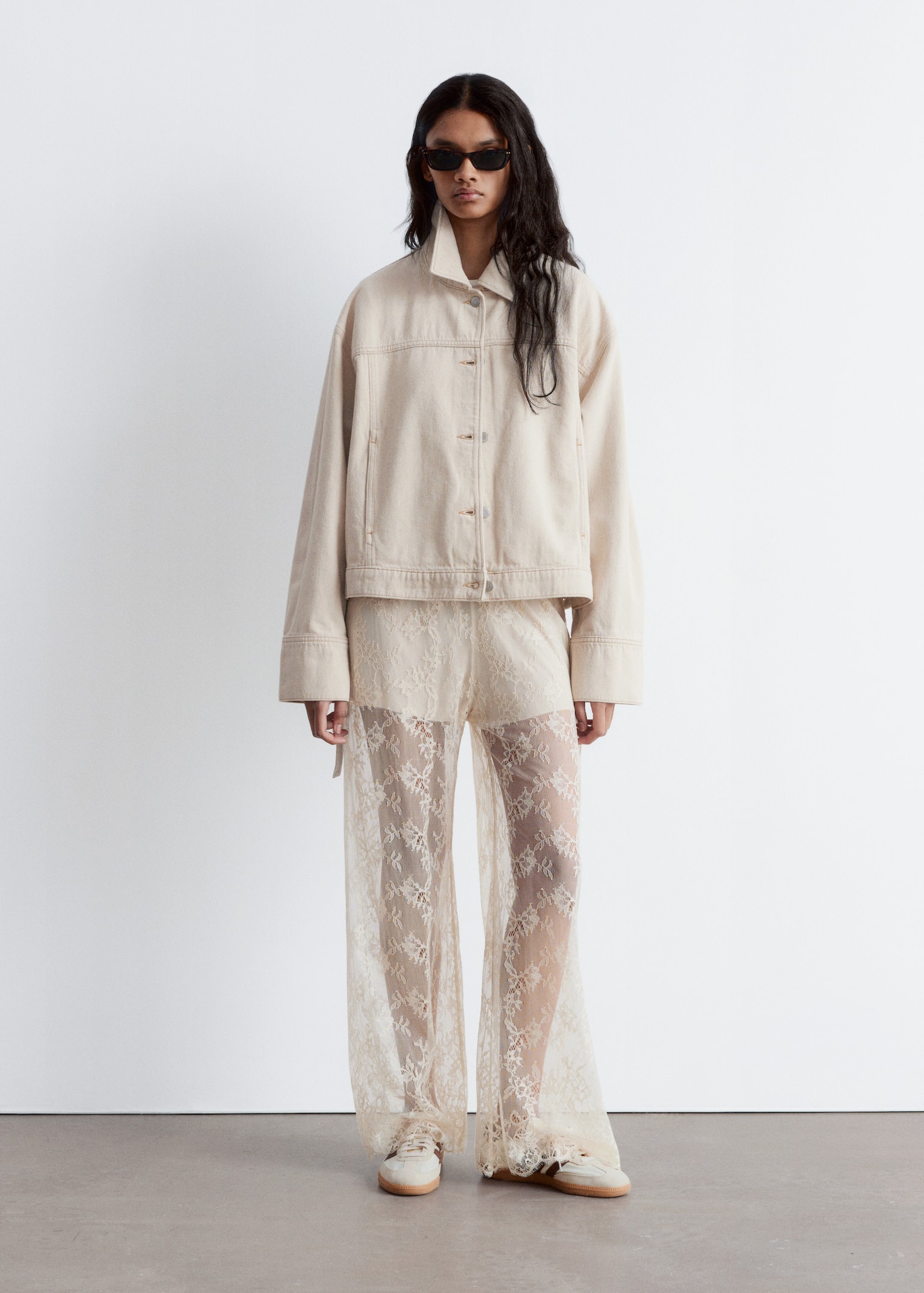 Pantaloni in pizzo - Crema