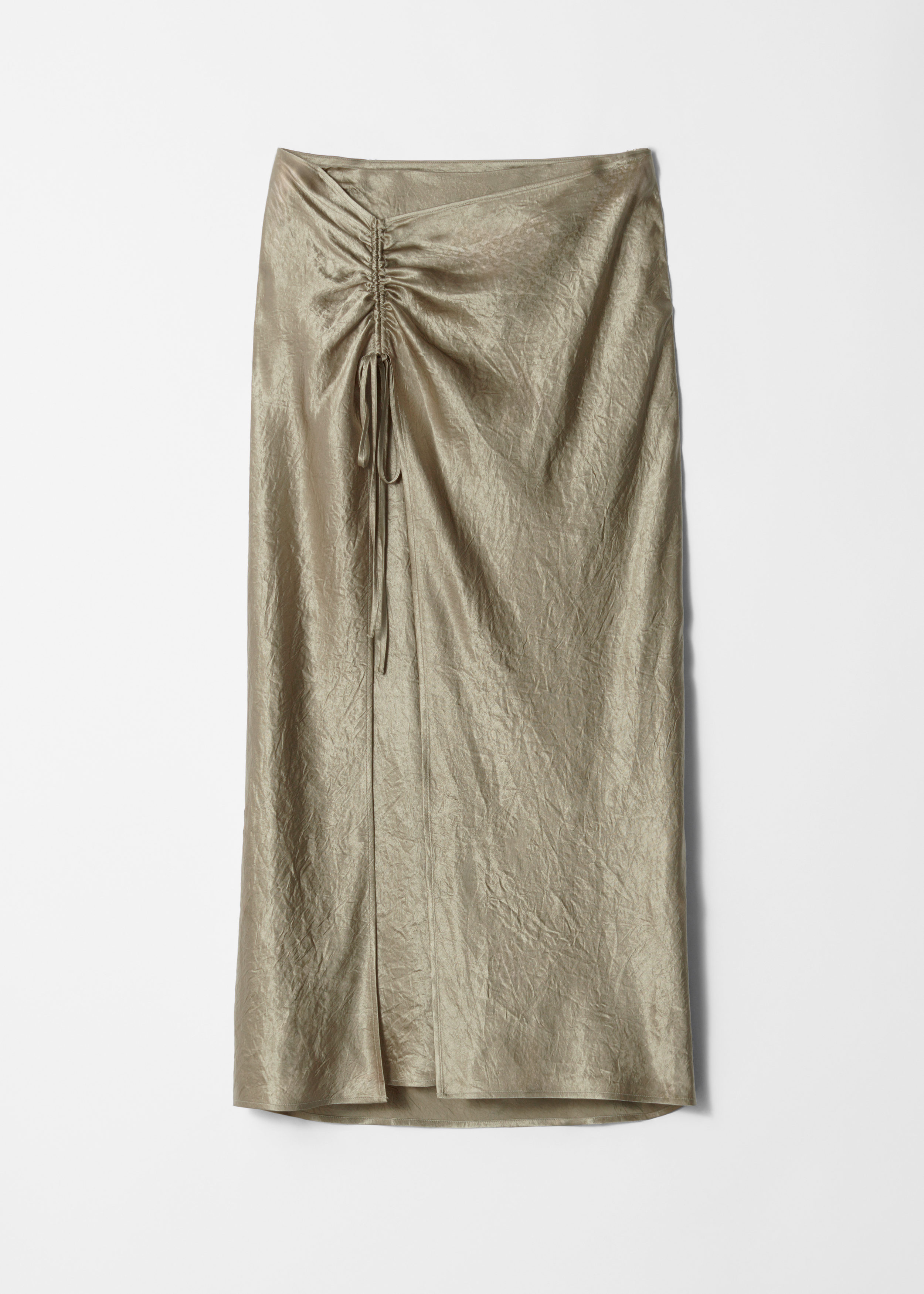 Drawstring Satin Midi Skirt