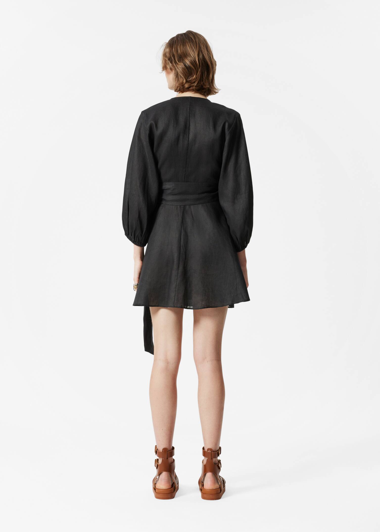 Rochie mini petrecută din in - Negru/Verde Deschis - 4