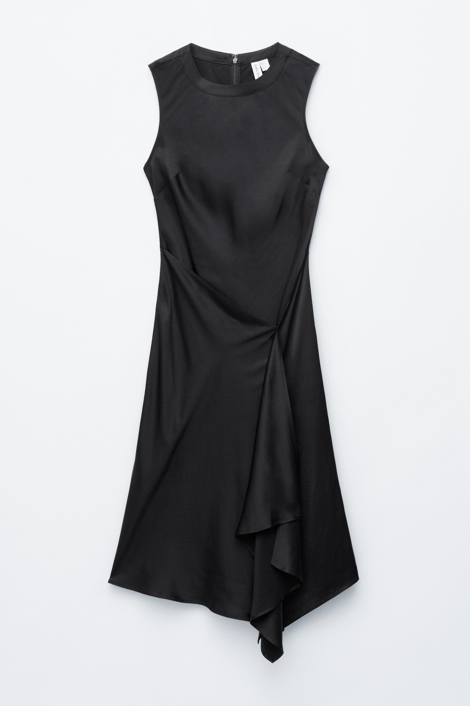 Abito midi in raso asimmetrico - Nero/Rosa polvere - 2