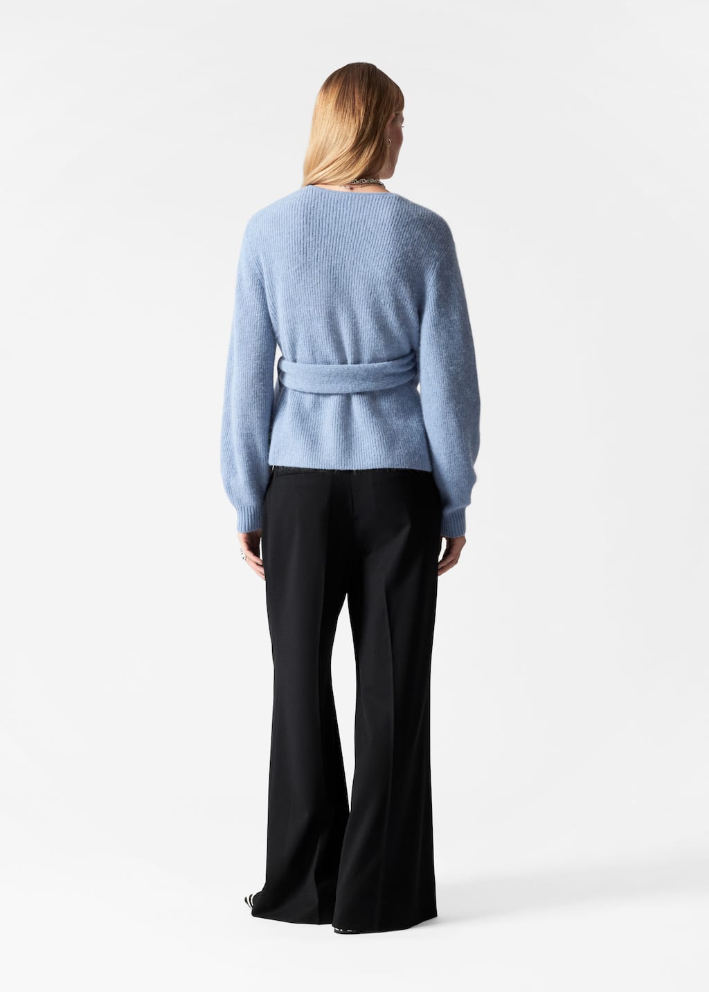 Alpaca-Blend Knitted Wrap Cardigan - Blue - Lookbook
