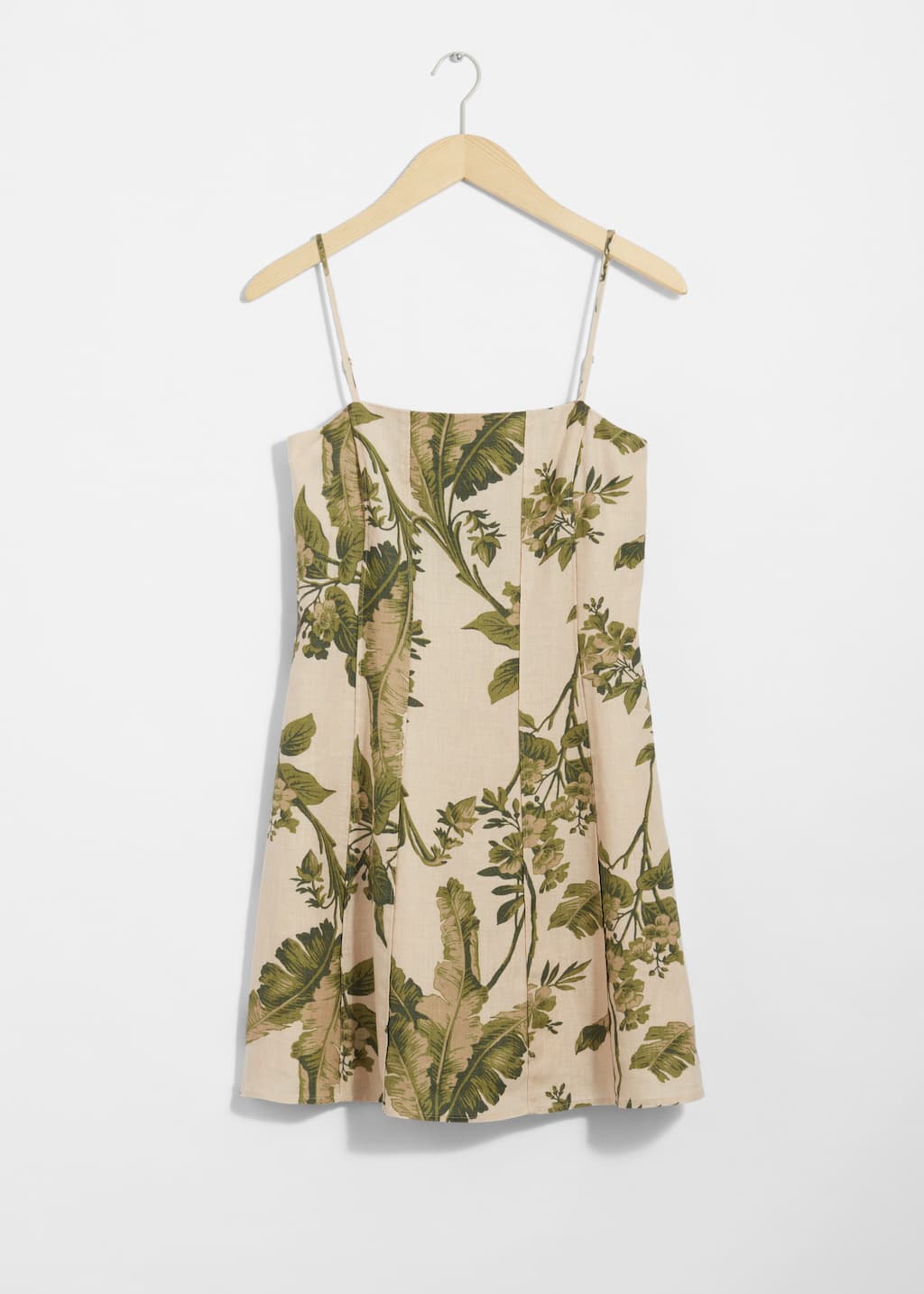 Image of Robe courte à bretelles en lin