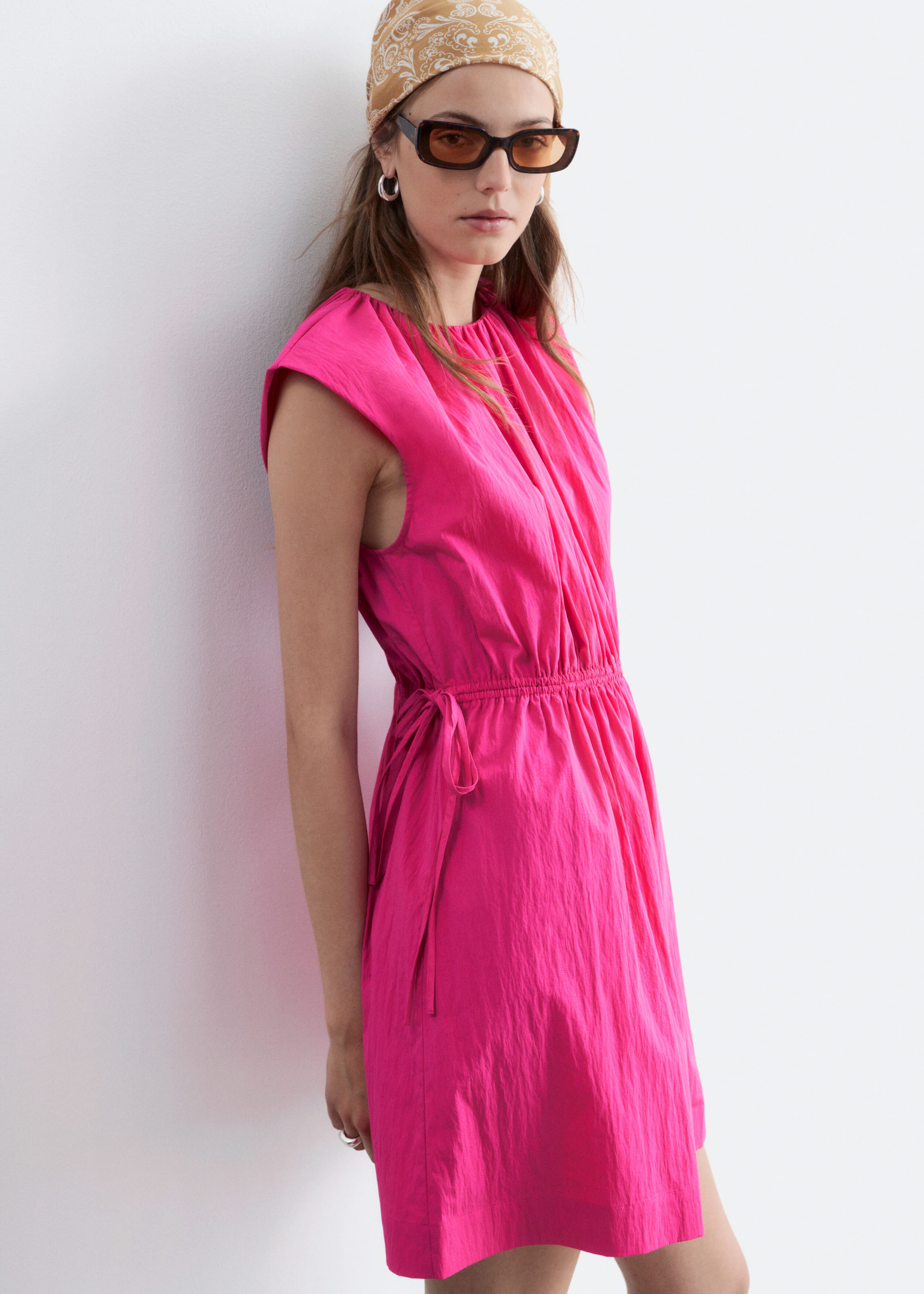 Drawstring Waist Sleeveless Dress - Hot Pink - Lookbook