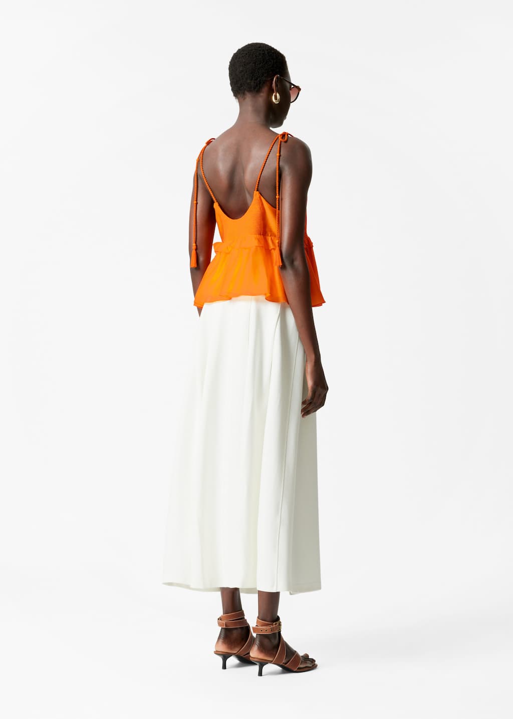 Peplum-Frill Strap Top - Orange - Lookbook