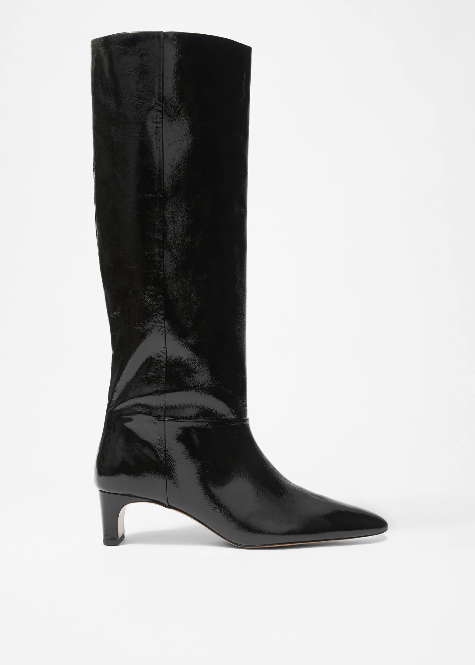 Pointed-Toe Knee-High Boots - Czarna lakierowana skóra