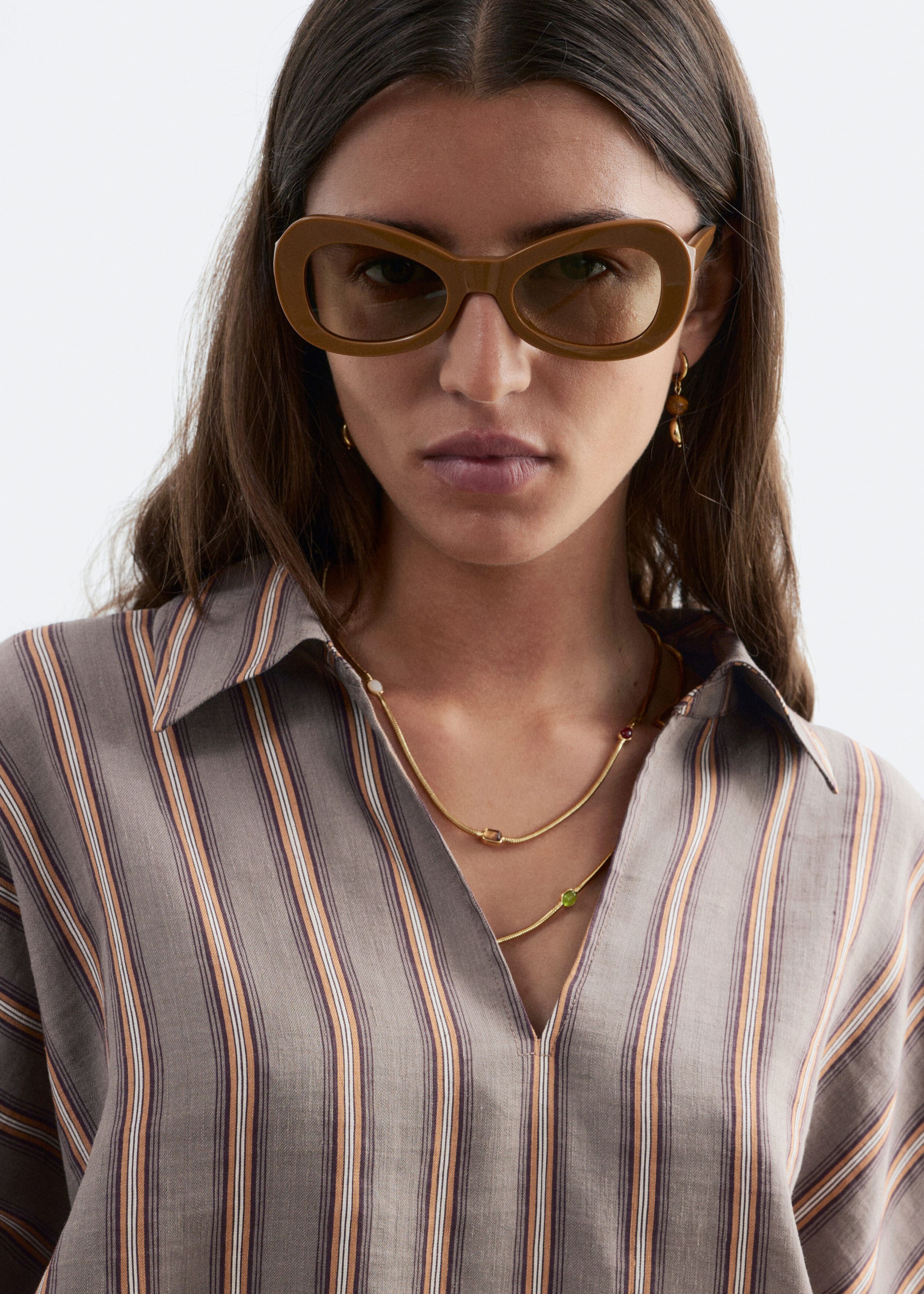 Drawstring Cropped Top - Grey/Striped - Lookbook